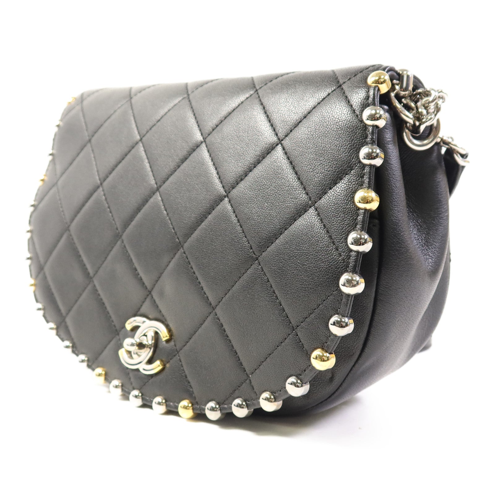 CHANEL 牛皮皮革Chain Shoulder銀扣肩背袋