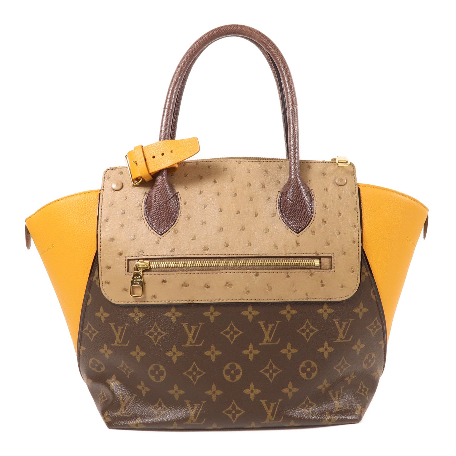 LOUIS VUITTON Monogram/鴕鳥皮革Hand Bag金扣手挽袋