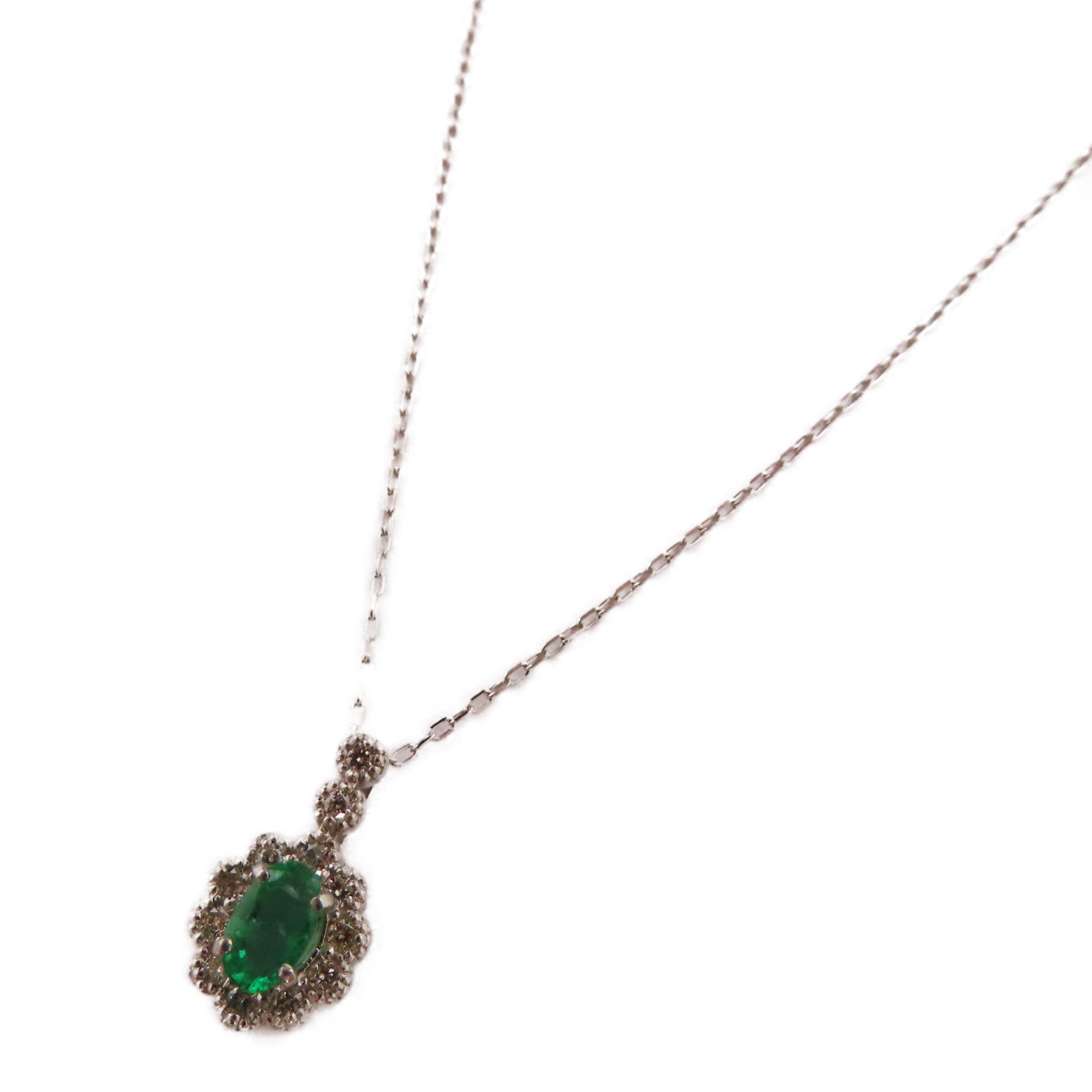 JEWELRY PT900鉑金Emerald Diamond Necklace 0.27ct綠寶石/0.10ct鑽石項鍊