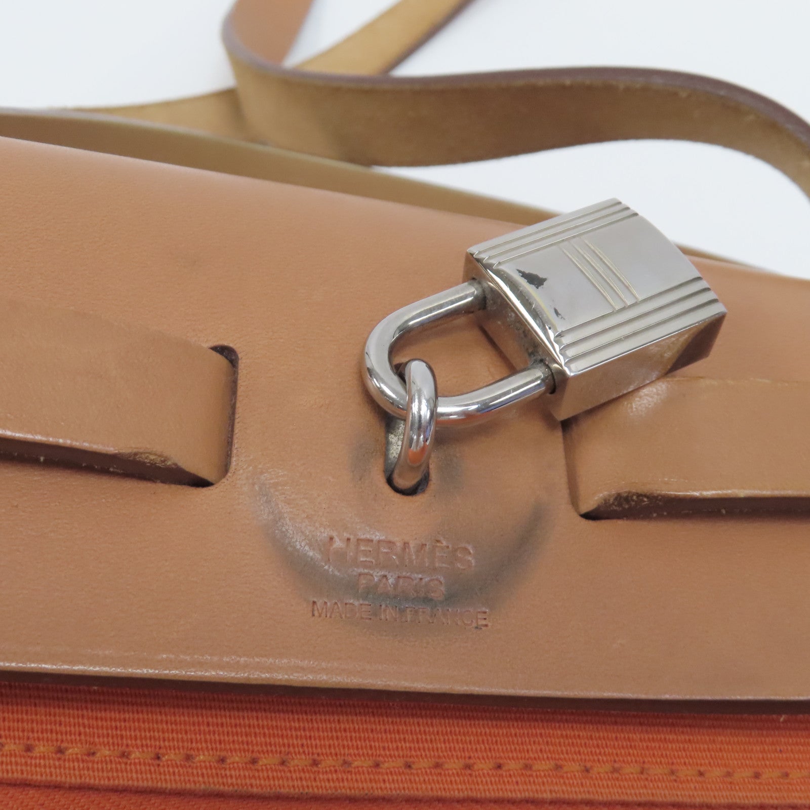 HERMES 帆布Herbag PM銀扣手挽肩背兩用袋橙色
