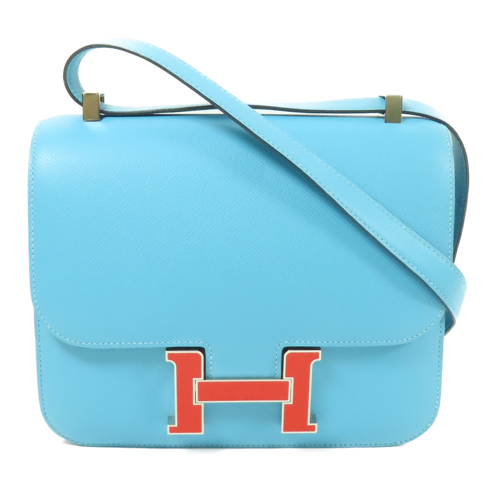 HERMES Epsom皮革Constance 24銀扣肩背袋Bleu Du Nord