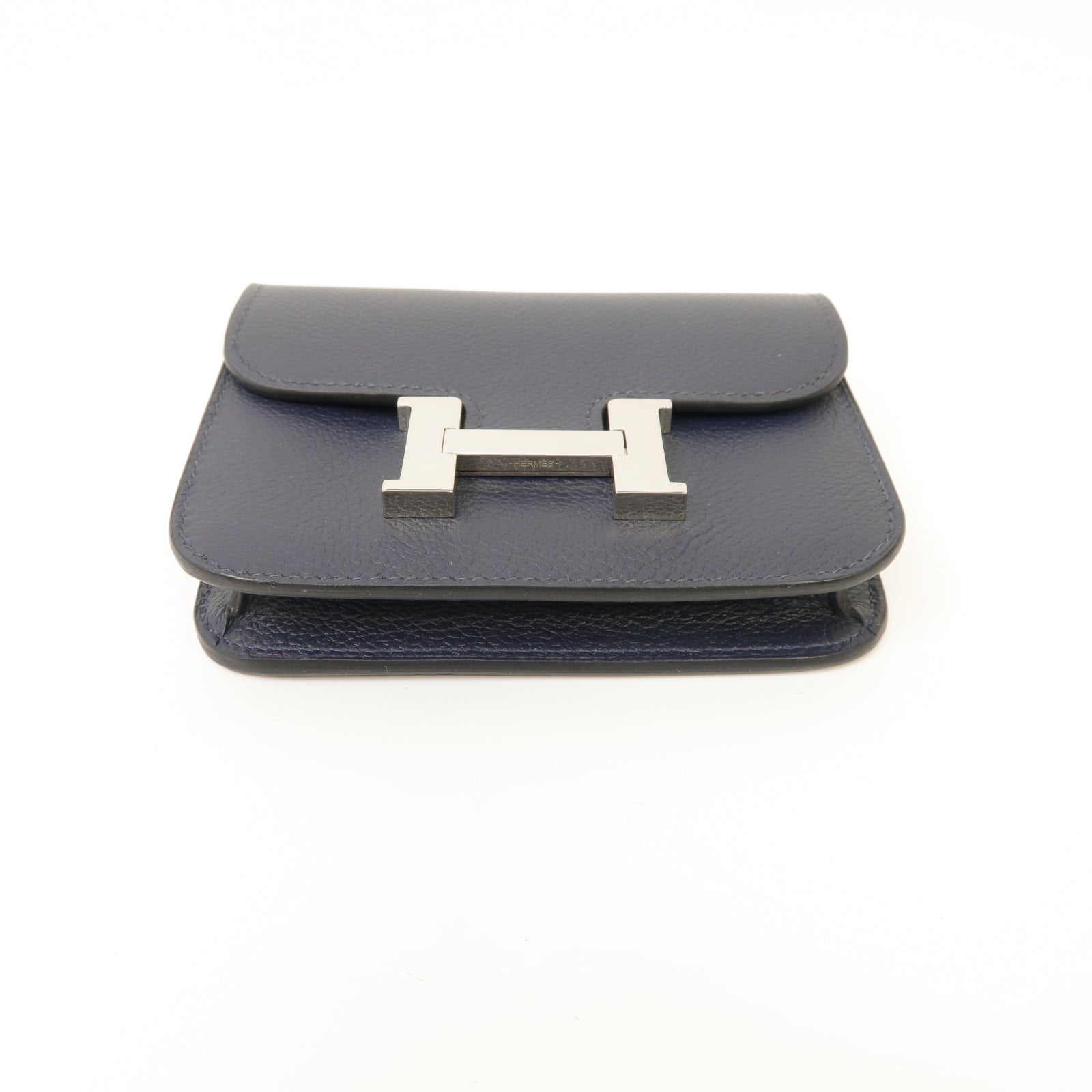 HERMES Evercolor皮革Constance Slim銀扣手拿包Bleu Nuit深藍色