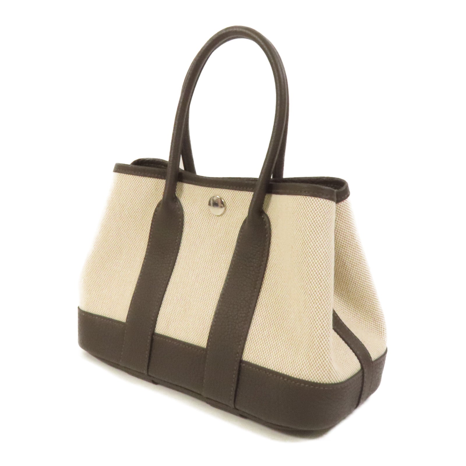 HERMES 帆布Garden Party 23銀扣手挽袋Ebene
