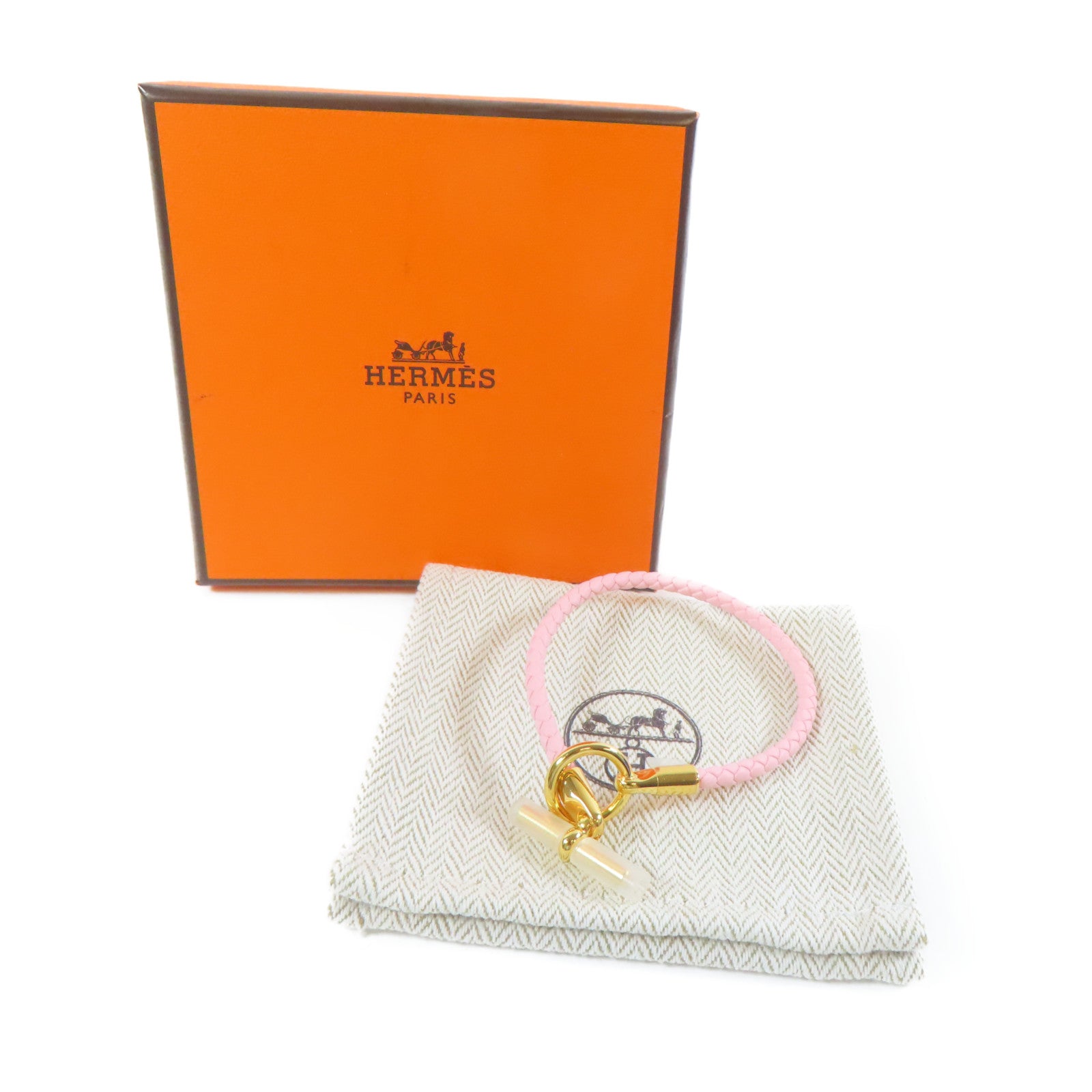 HERMES Swift皮革Glenan Bracelet金扣手鐲粉紅色#16cm