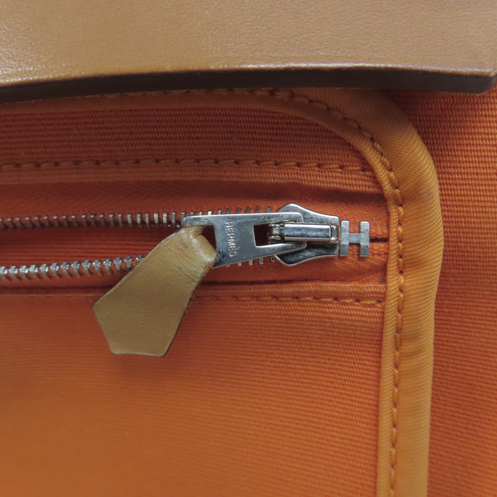 HERMES 帆布Herbag PM銀扣手挽肩背兩用袋橙色