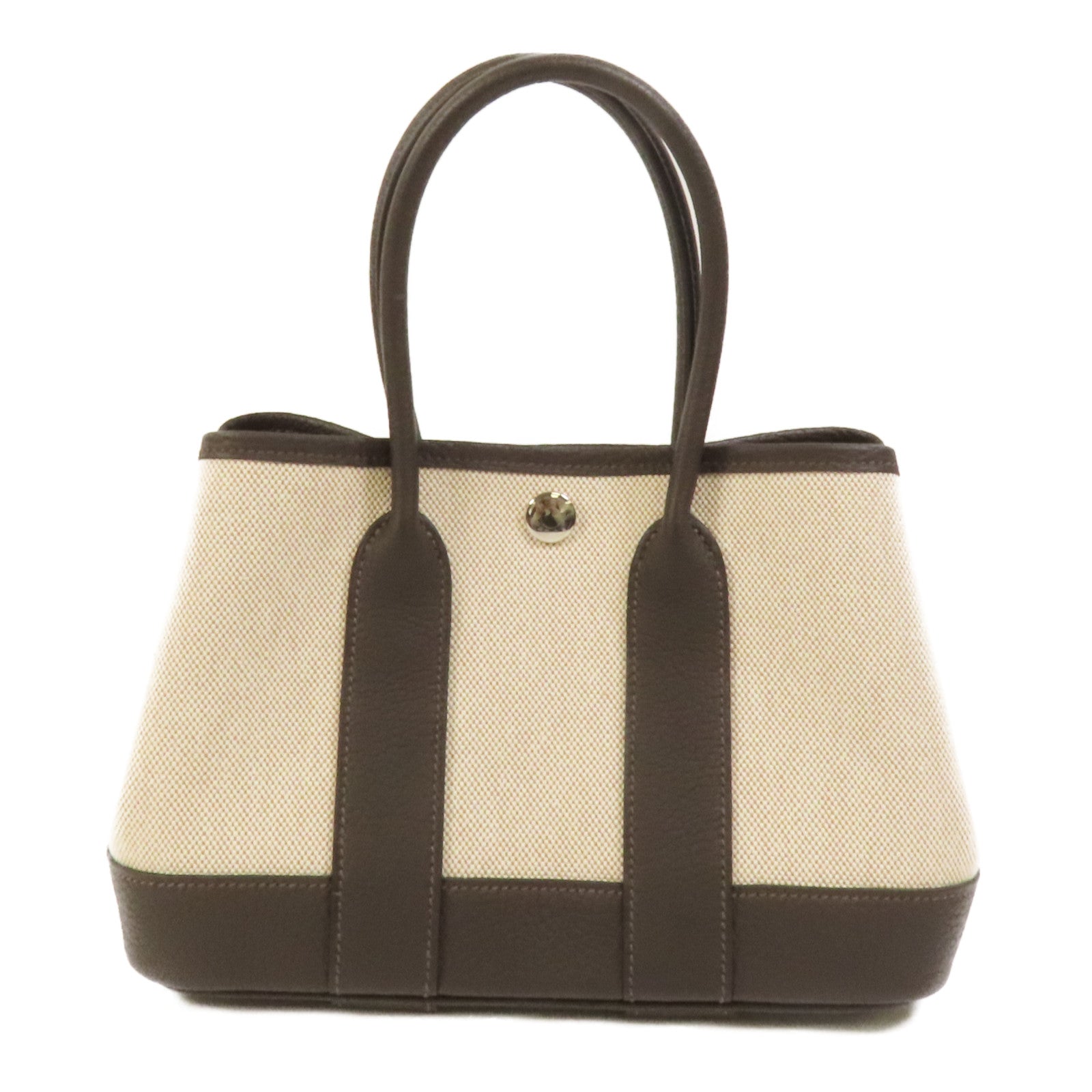 HERMES 帆布Garden Party 23銀扣手挽袋Ebene