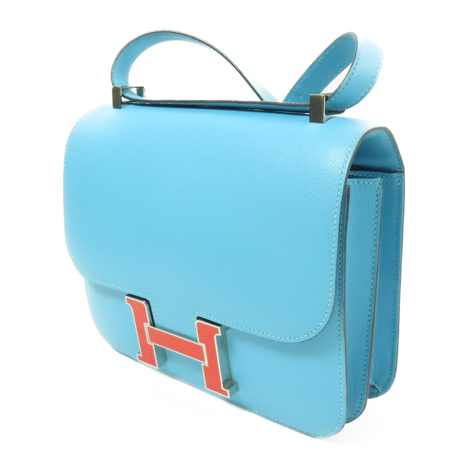 HERMES Epsom皮革Constance 24銀扣肩背袋Bleu Du Nord