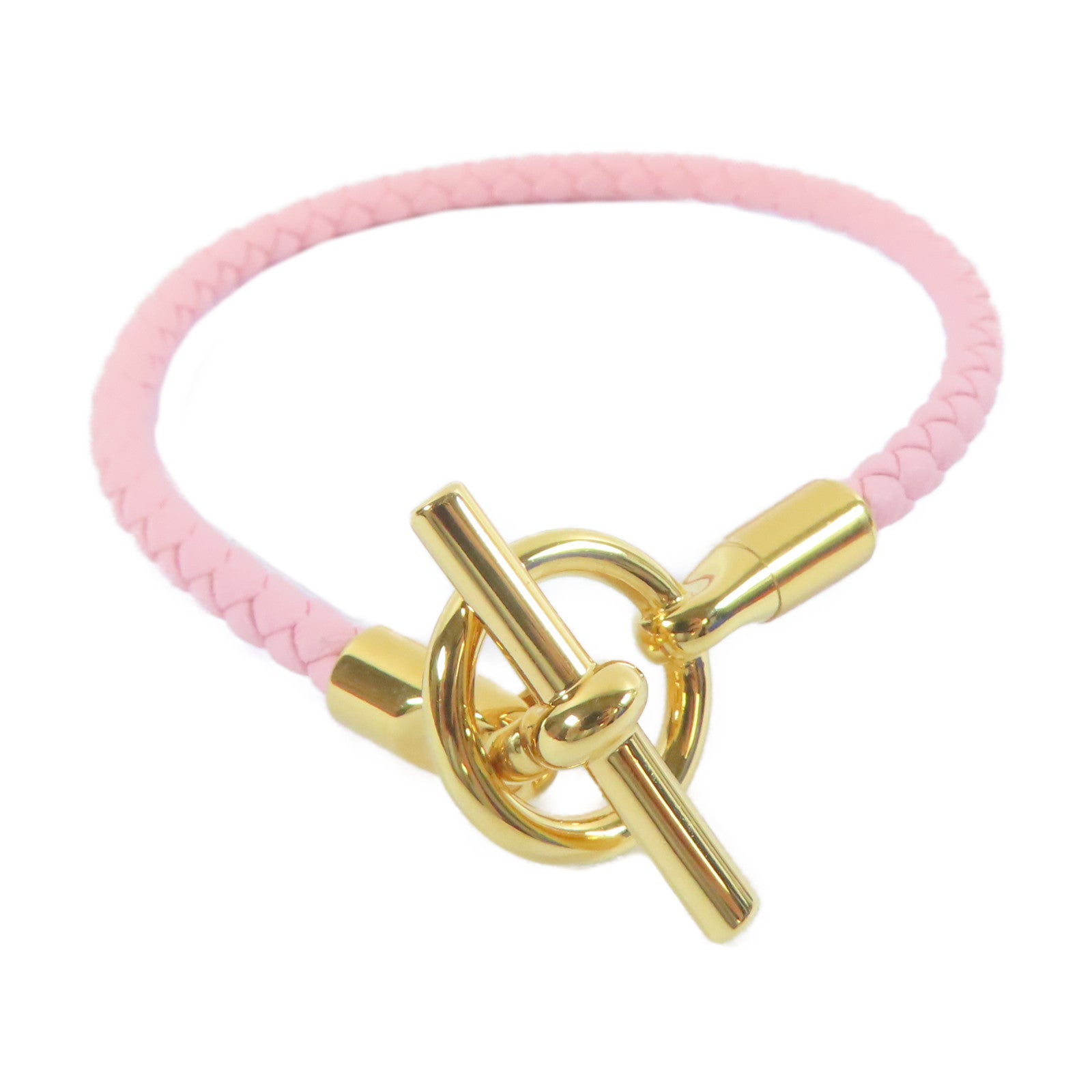 HERMES Swift皮革Glenan Bracelet金扣手鐲粉紅色#16cm