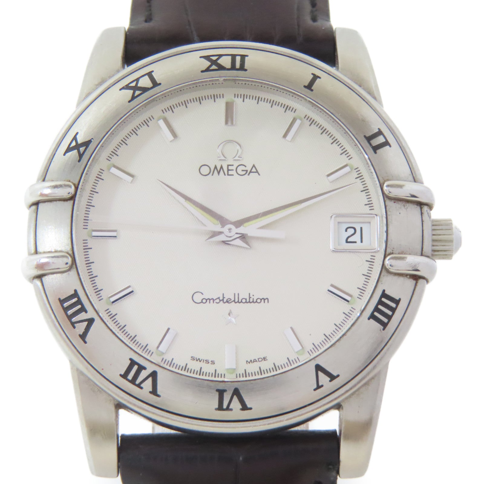 OMEGA Constellation不鏽鋼手錶石英機芯白色#18.25cm