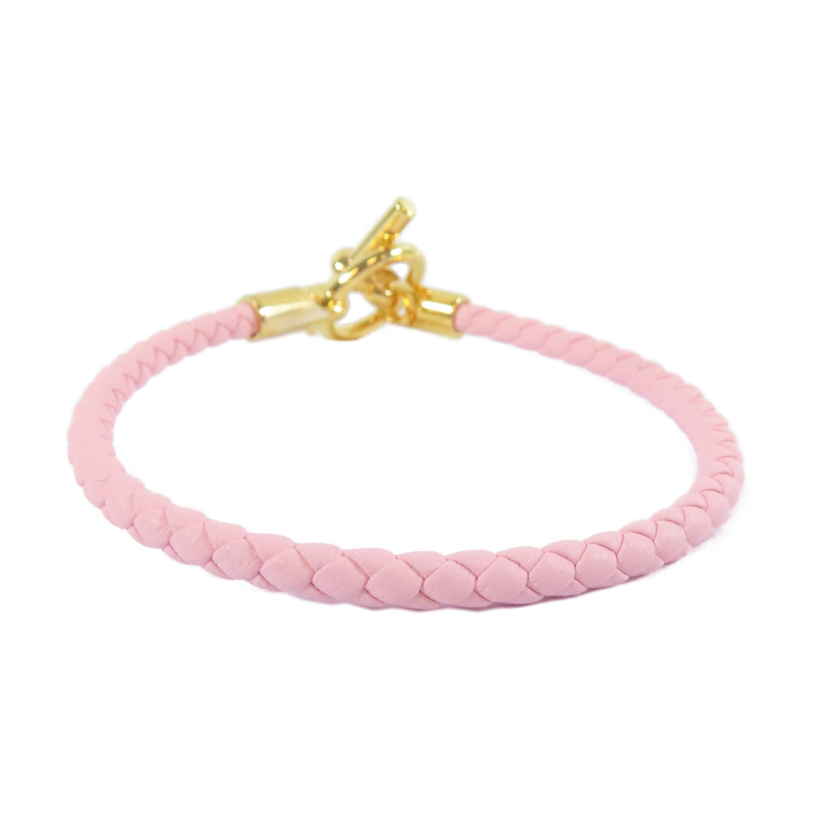 HERMES Swift皮革Glenan Bracelet金扣手鐲粉紅色#16cm