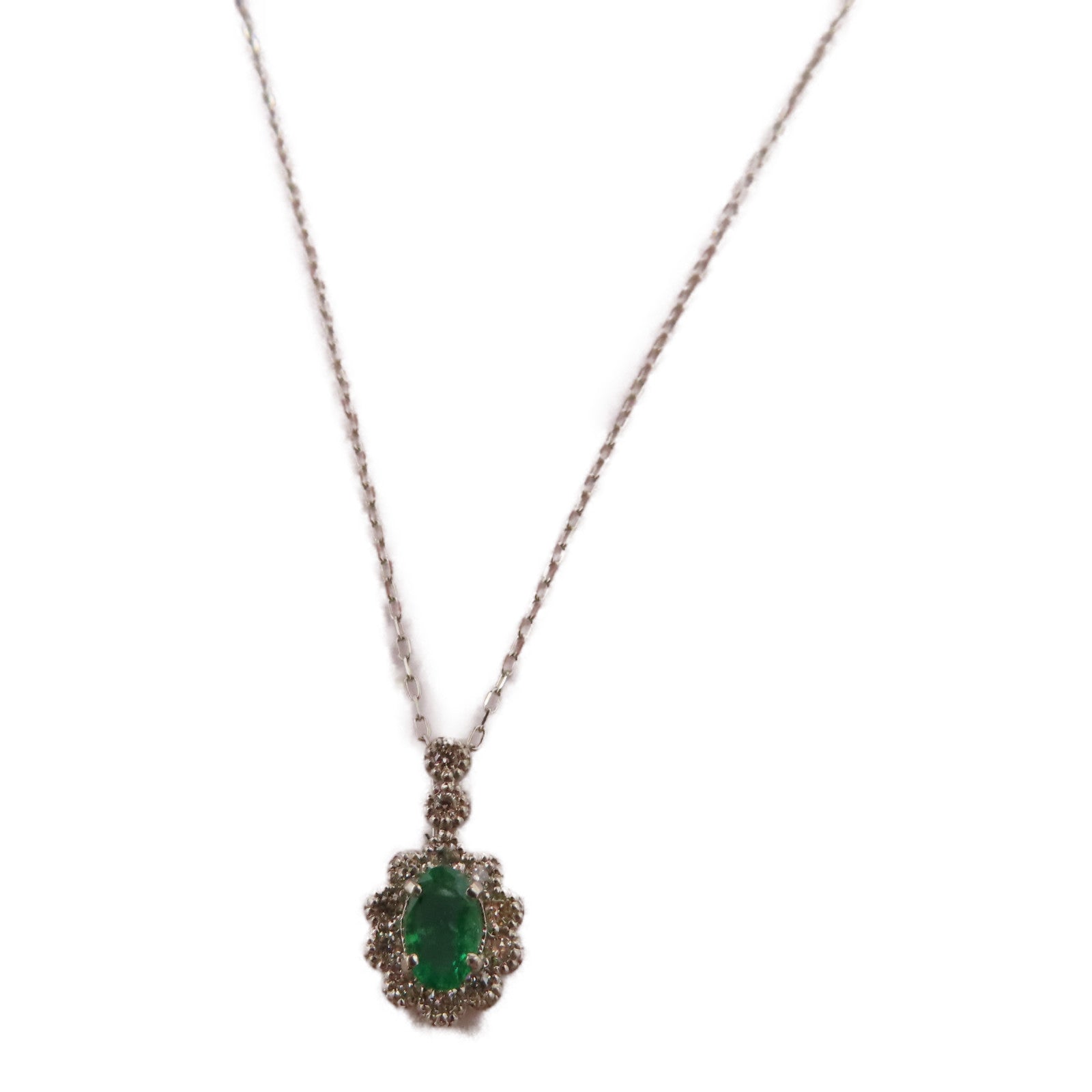 JEWELRY PT900鉑金Emerald Diamond Necklace 0.27ct綠寶石/0.10ct鑽石項鍊