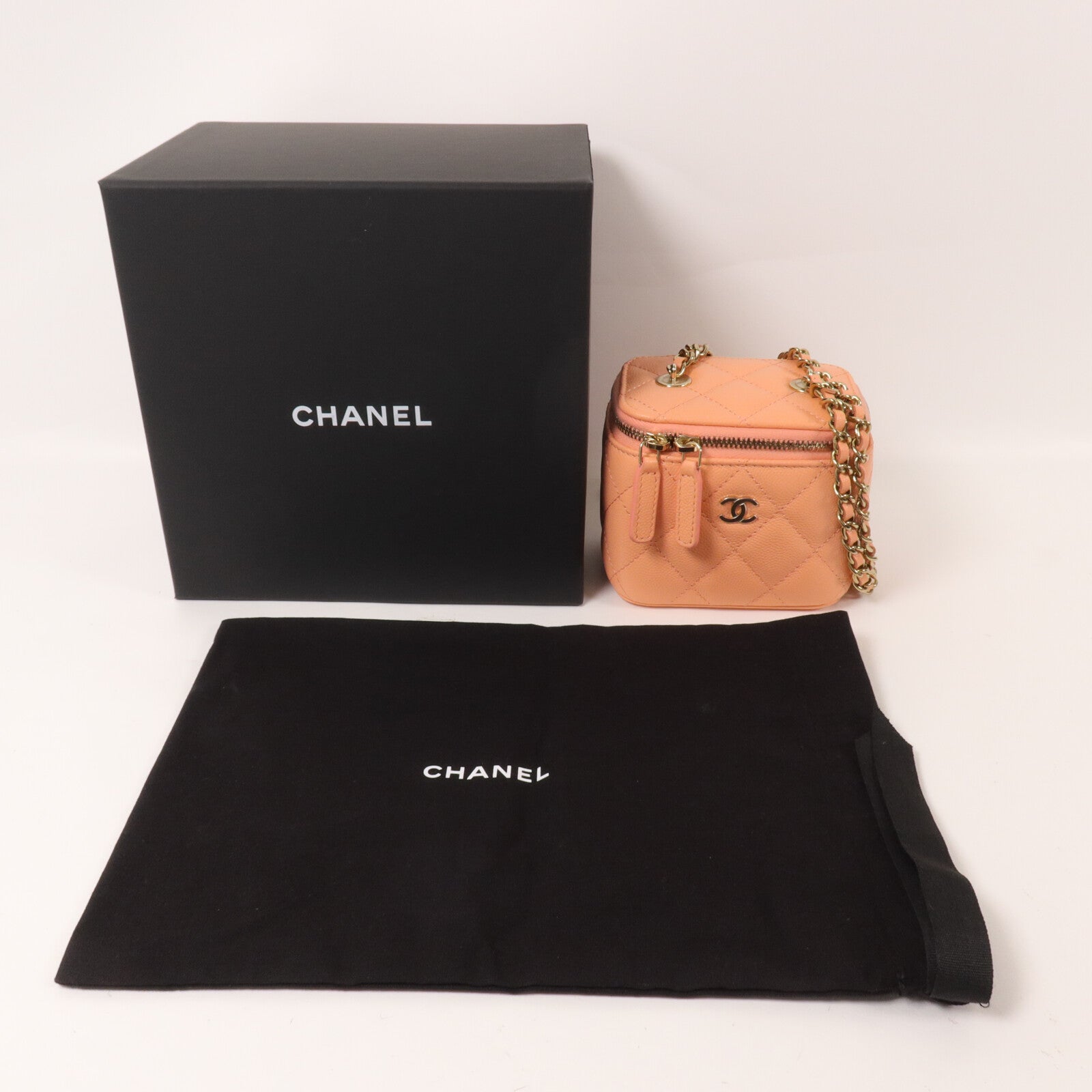 CHANEL 牛皮皮革Vanity Case鏈帶肩背袋