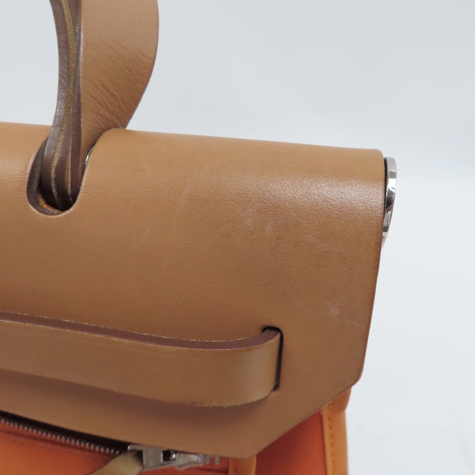 HERMES 帆布Herbag PM銀扣手挽肩背兩用袋橙色