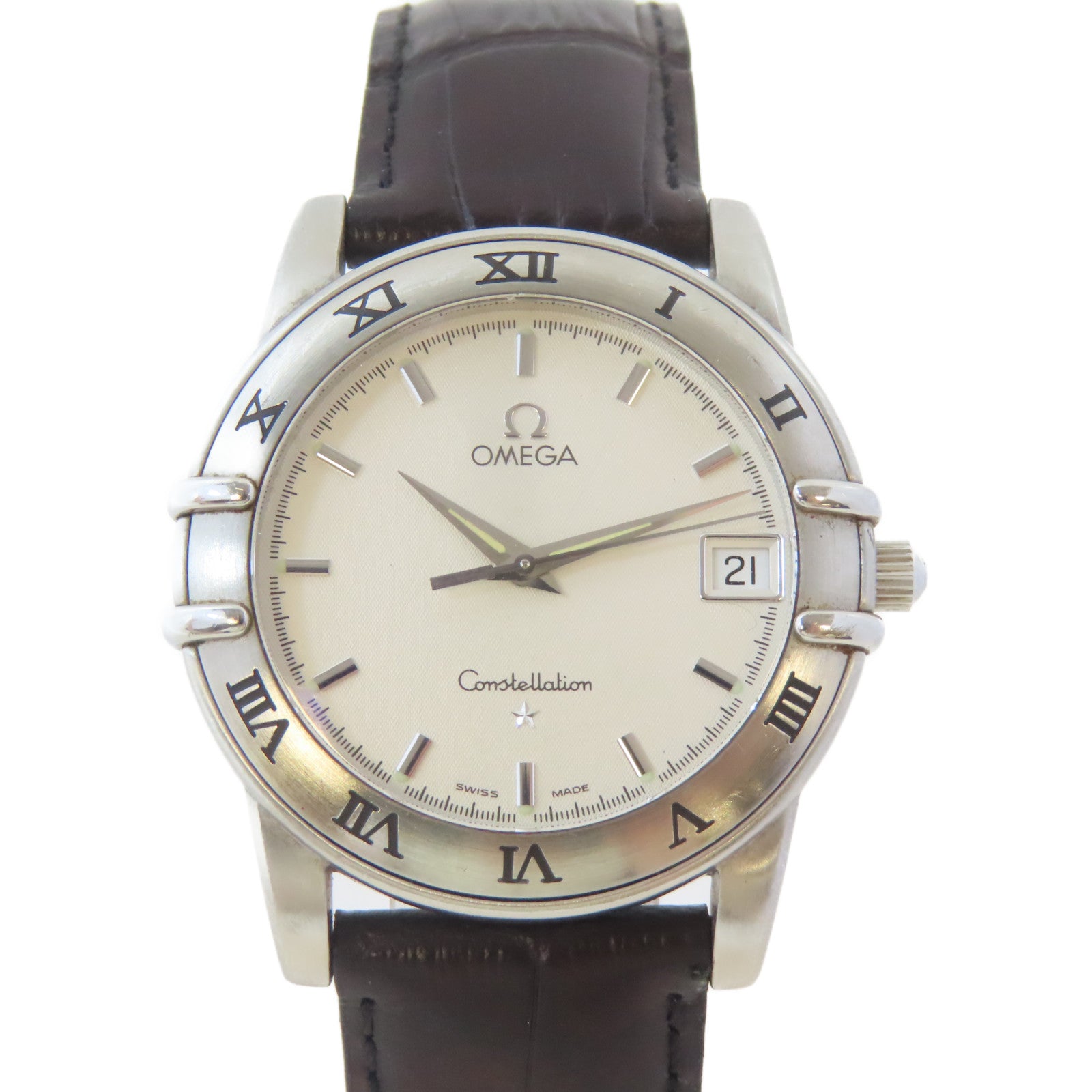 OMEGA Constellation不鏽鋼手錶石英機芯白色#18.25cm