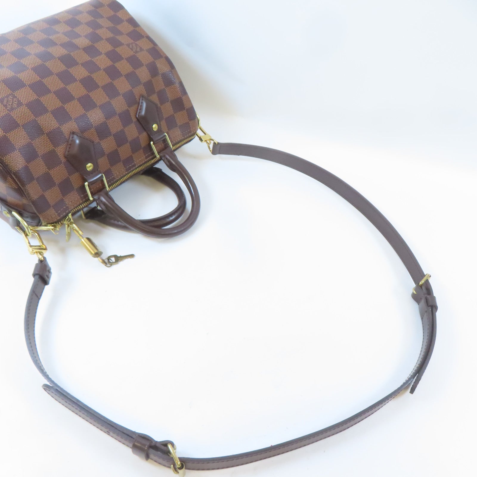LOUIS VUITTON Damier Speedy Bandouliere 25金扣手挽肩背兩用袋啡色