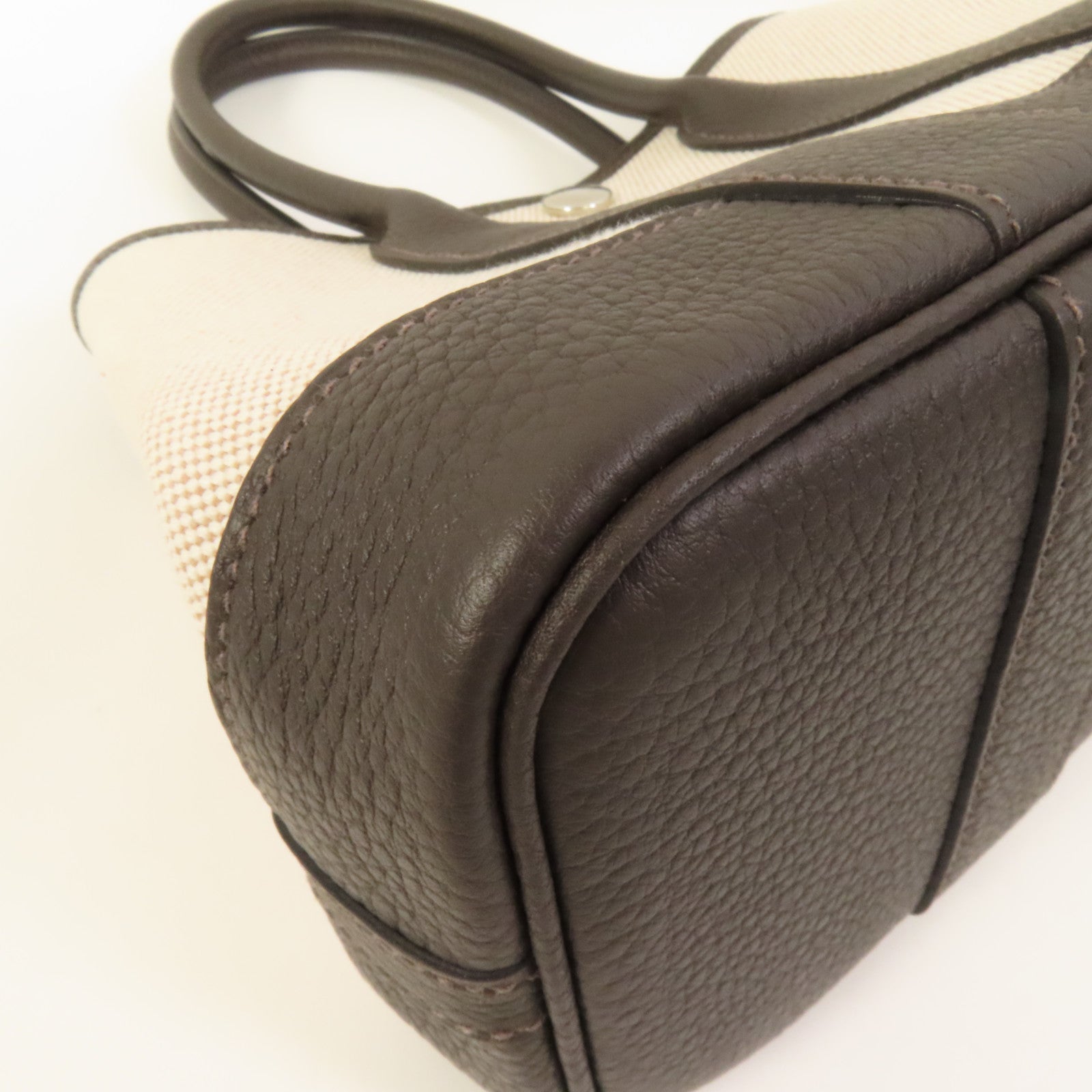 HERMES 帆布Garden Party 23銀扣手挽袋Ebene
