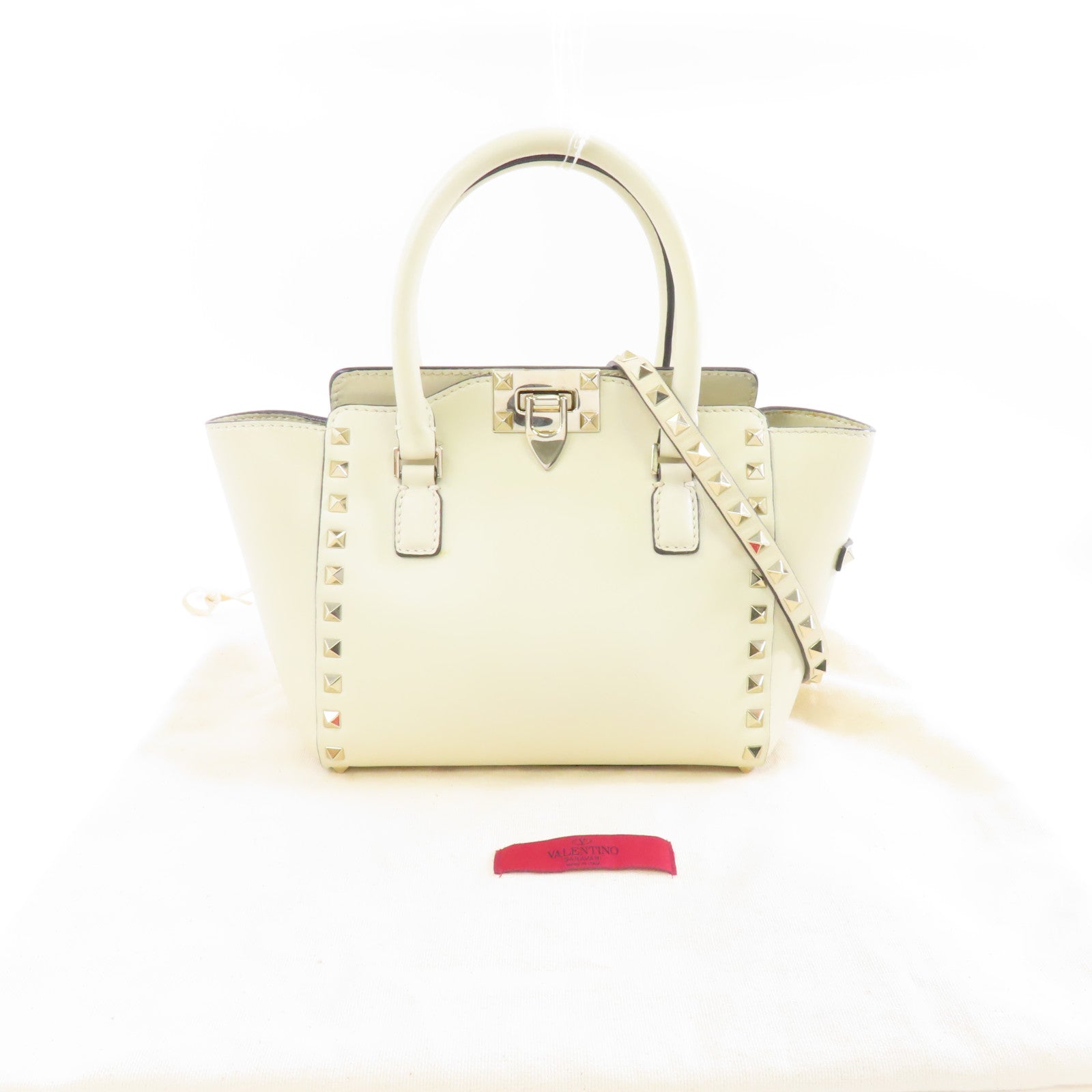 Valentino 牛皮皮革2 Way Shoulder金扣手挽肩背兩用袋白色