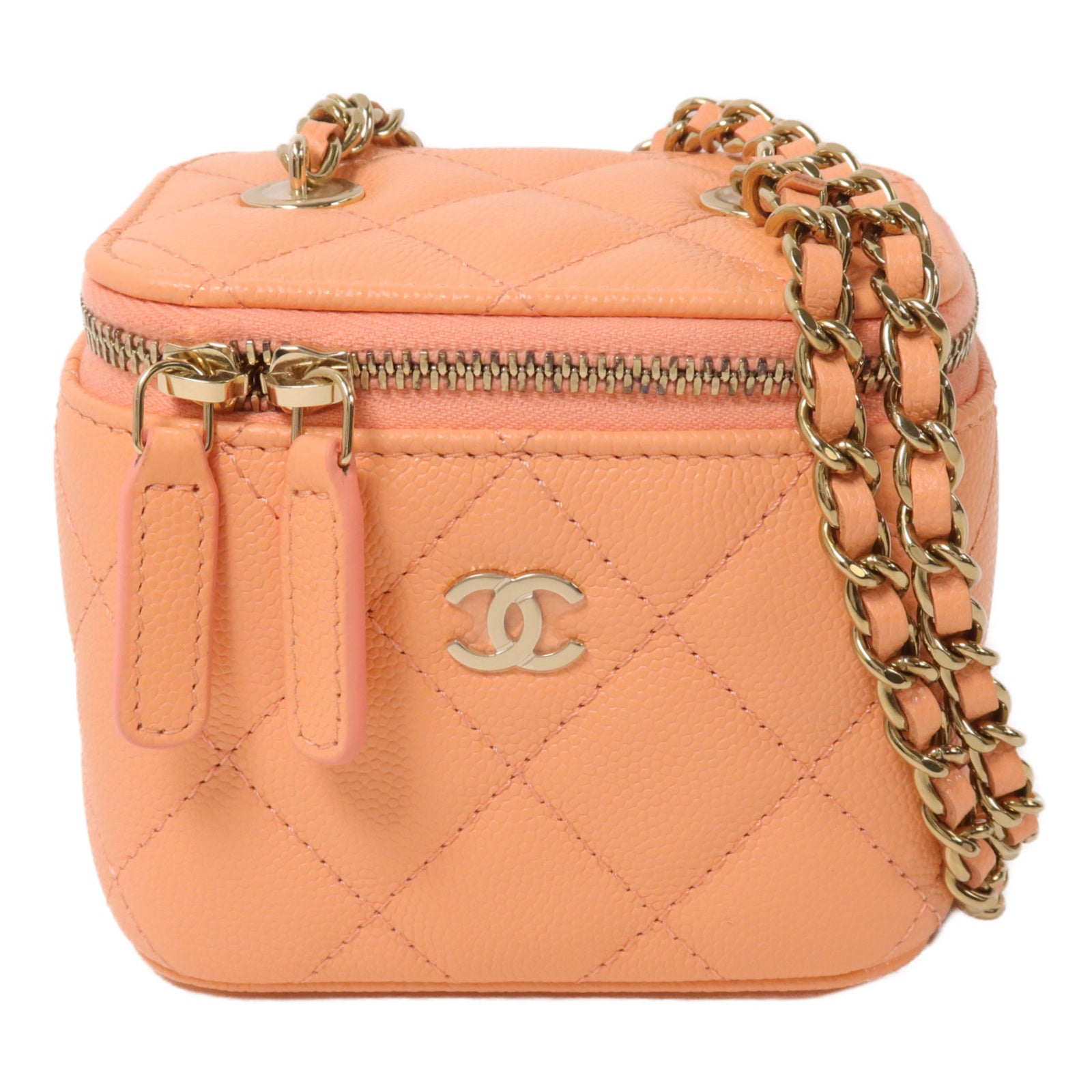 CHANEL 牛皮皮革Vanity Case鏈帶肩背袋