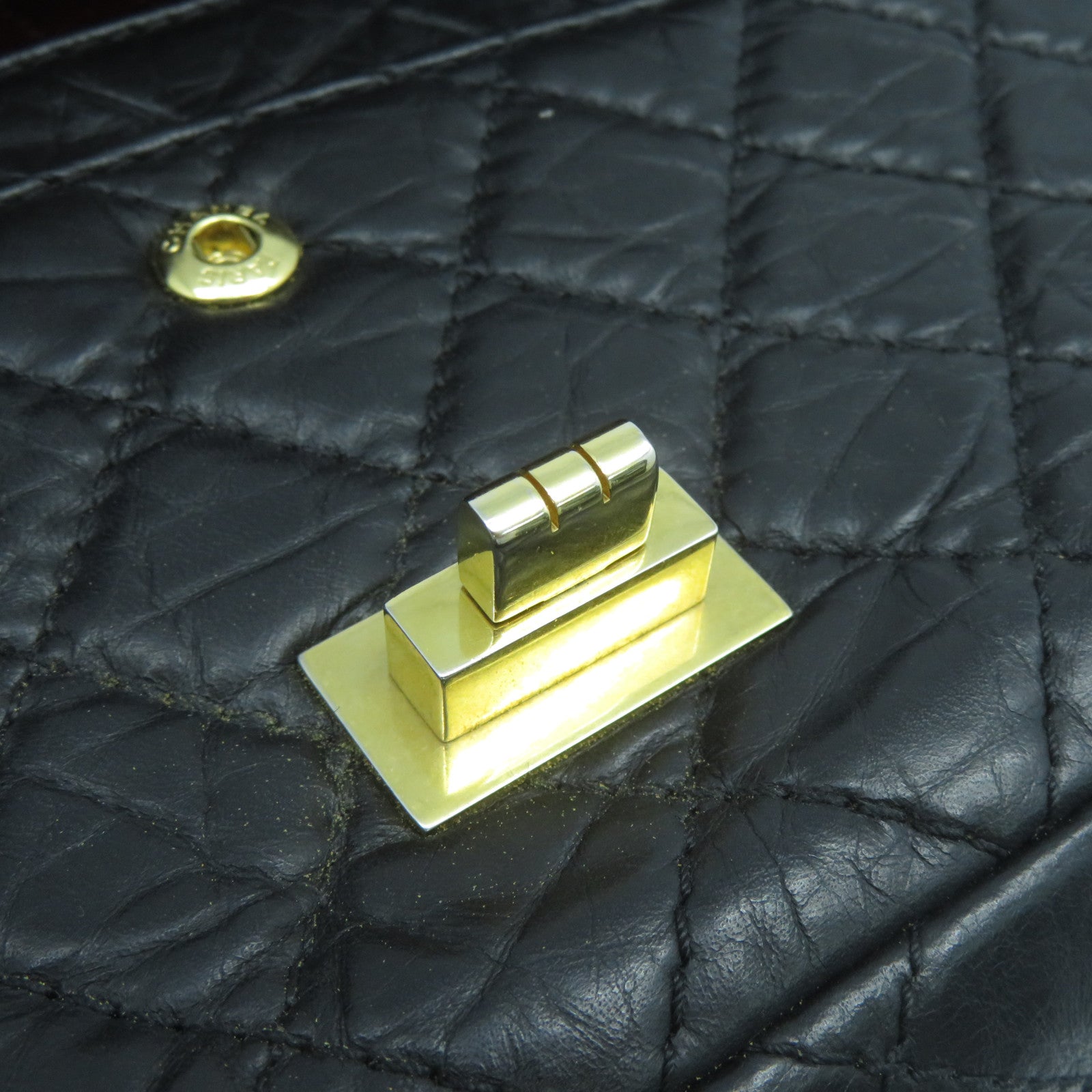 CHANEL 菱格牛皮皮革2.55 Chain Shoulder Bag金扣鏈帶肩背袋黑色