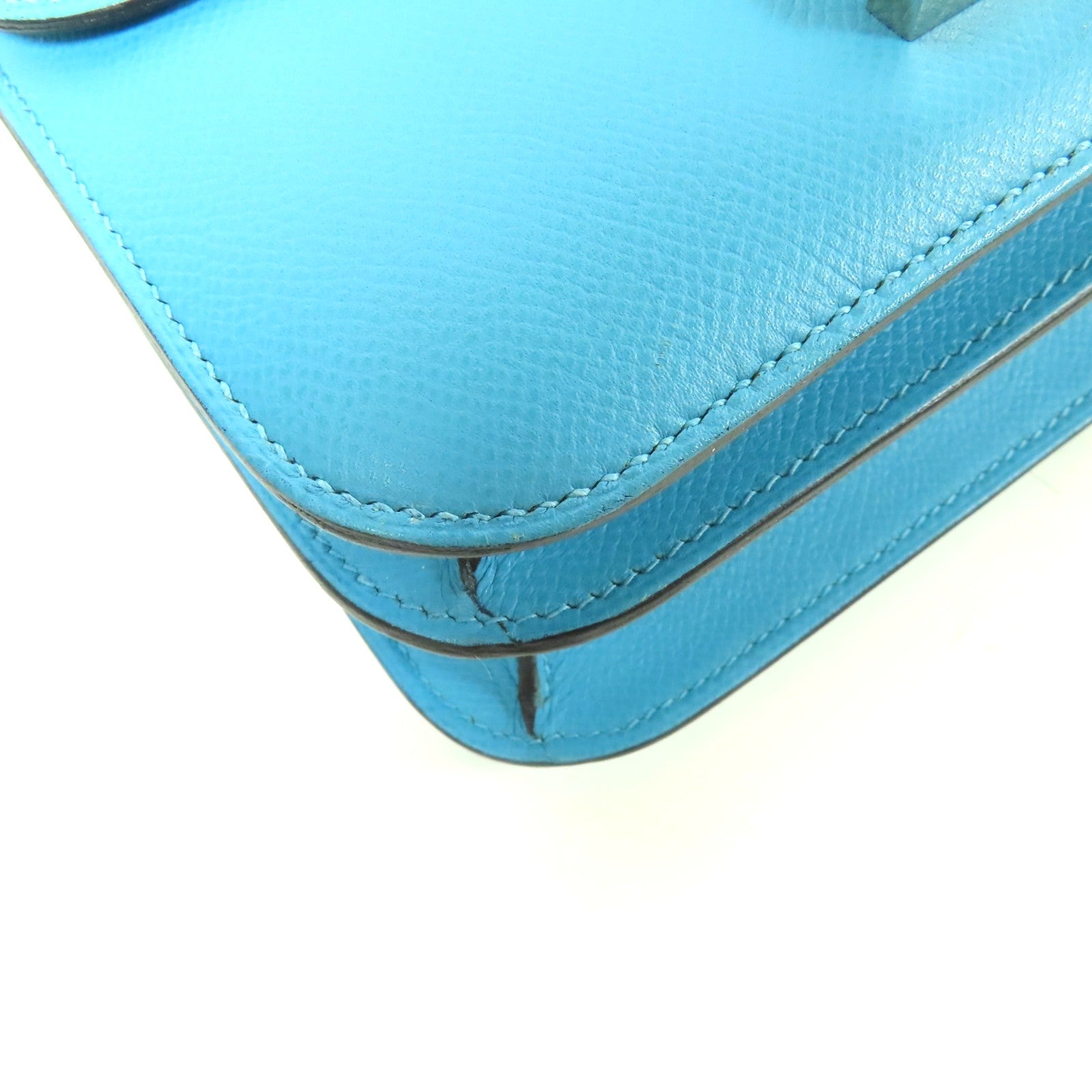 HERMES Epsom皮革Constance 24銀扣肩背袋Bleu Du Nord