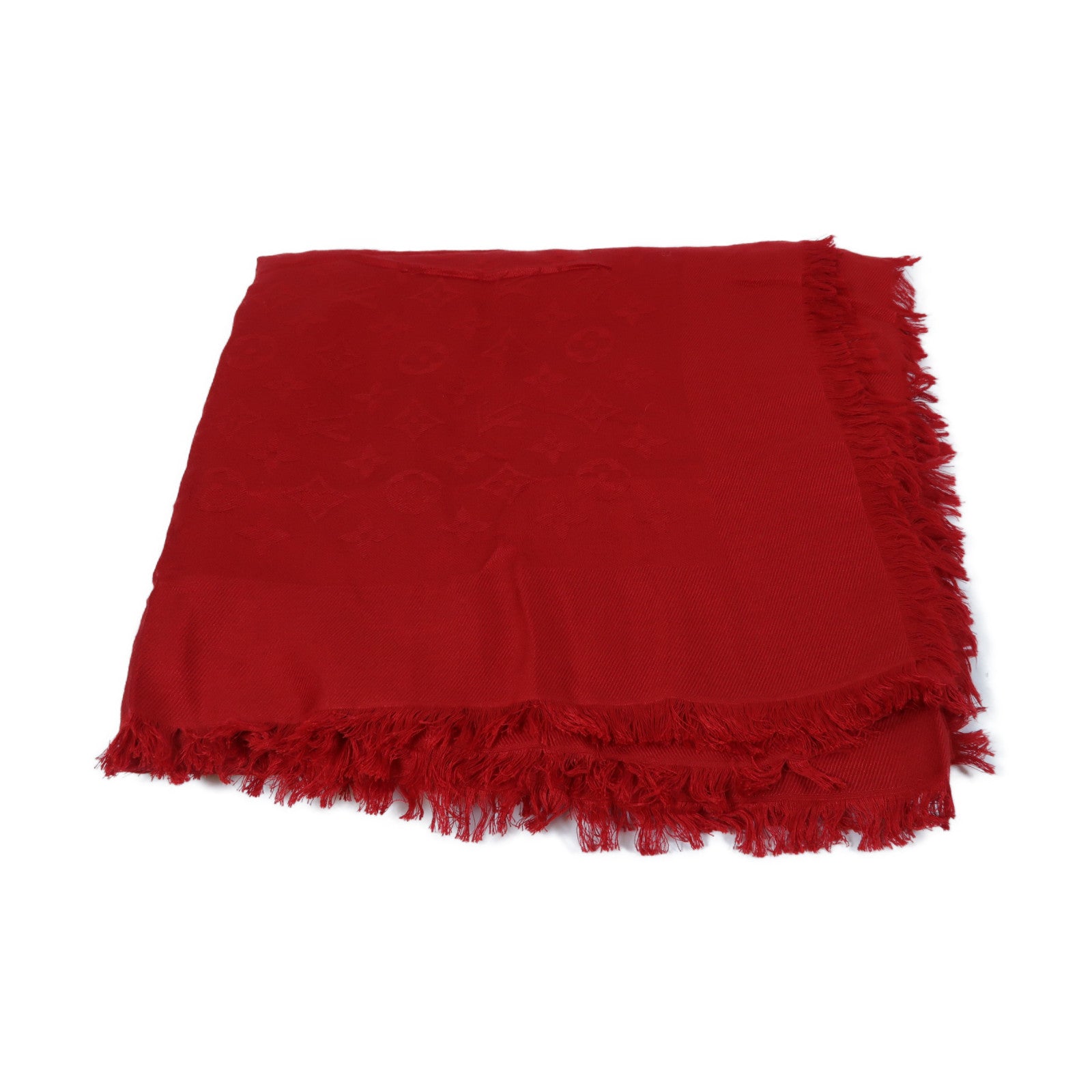 LOUIS VUITTON 絲質/羊毛Monogram Shawl Scarf 140x140圍巾紅色