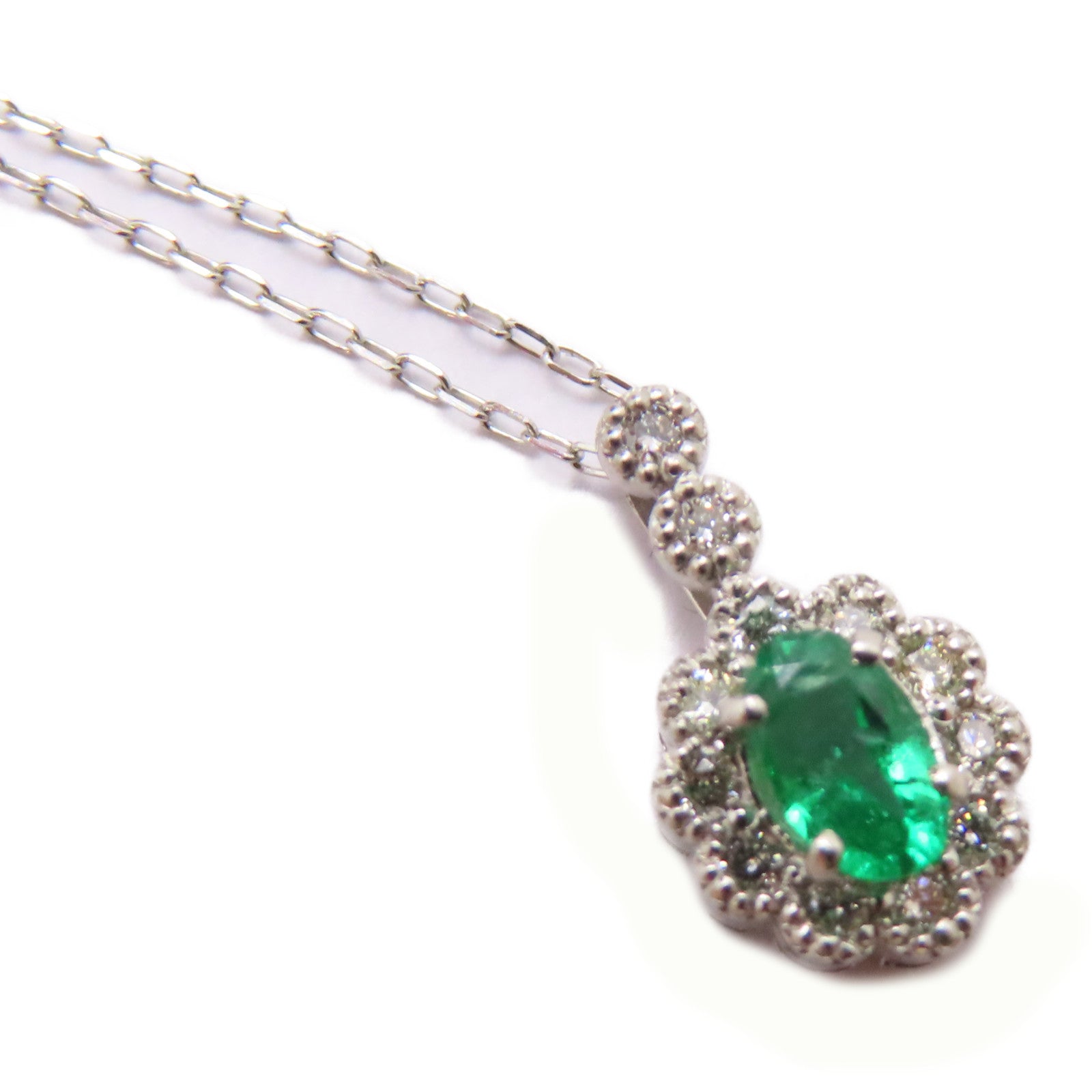 JEWELRY PT900鉑金Emerald Diamond Necklace 0.27ct綠寶石/0.10ct鑽石項鍊