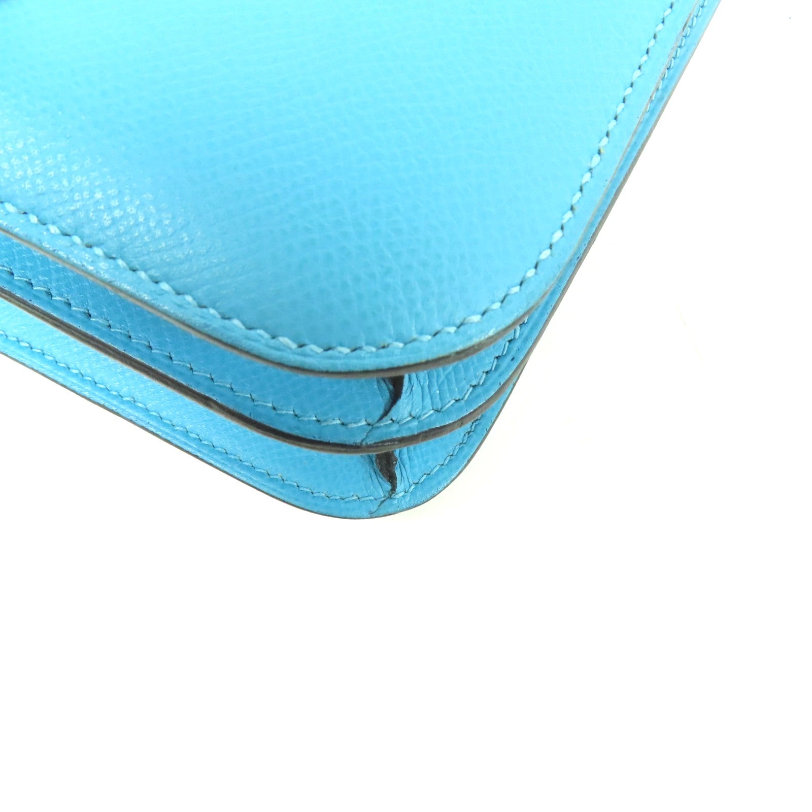 HERMES Epsom皮革Constance 24銀扣肩背袋Bleu Du Nord