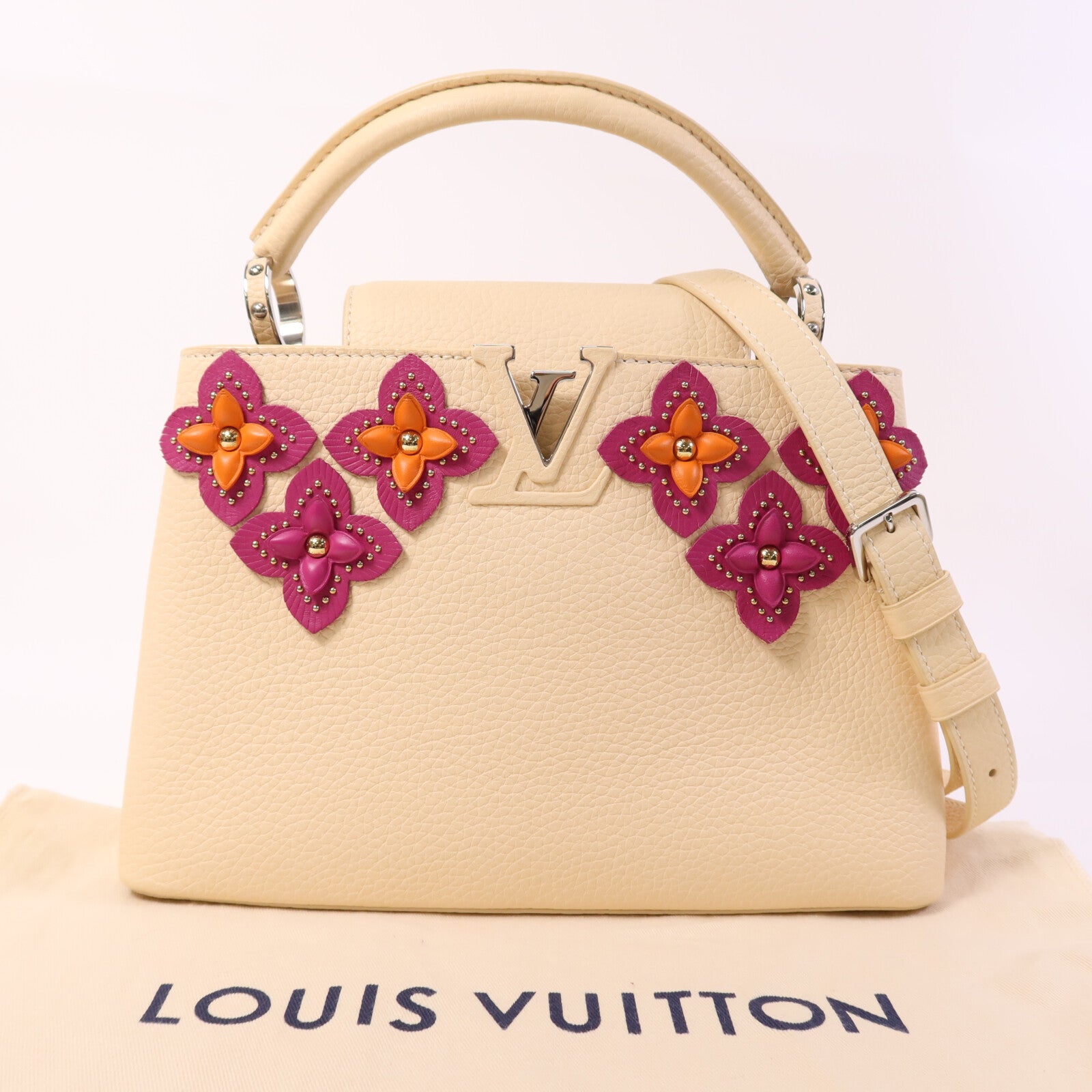 LOUIS VUITTON 【激減優惠】Taurillon Capucines BB銀扣手挽肩背兩用袋