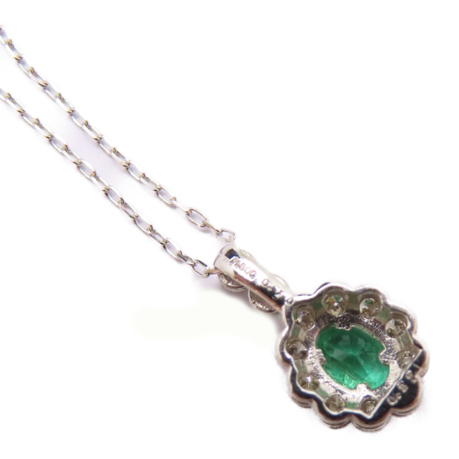 JEWELRY PT900鉑金Emerald Diamond Necklace 0.27ct綠寶石/0.10ct鑽石項鍊