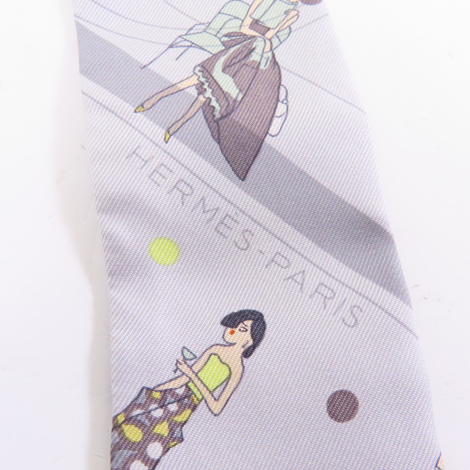 HERMES 絲質Twilly絲巾灰色/黃色