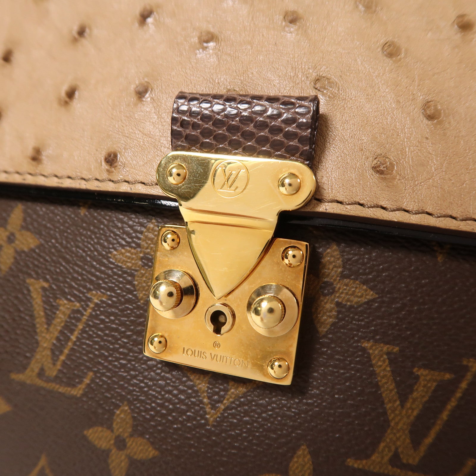 LOUIS VUITTON Monogram/鴕鳥皮革Hand Bag金扣手挽袋