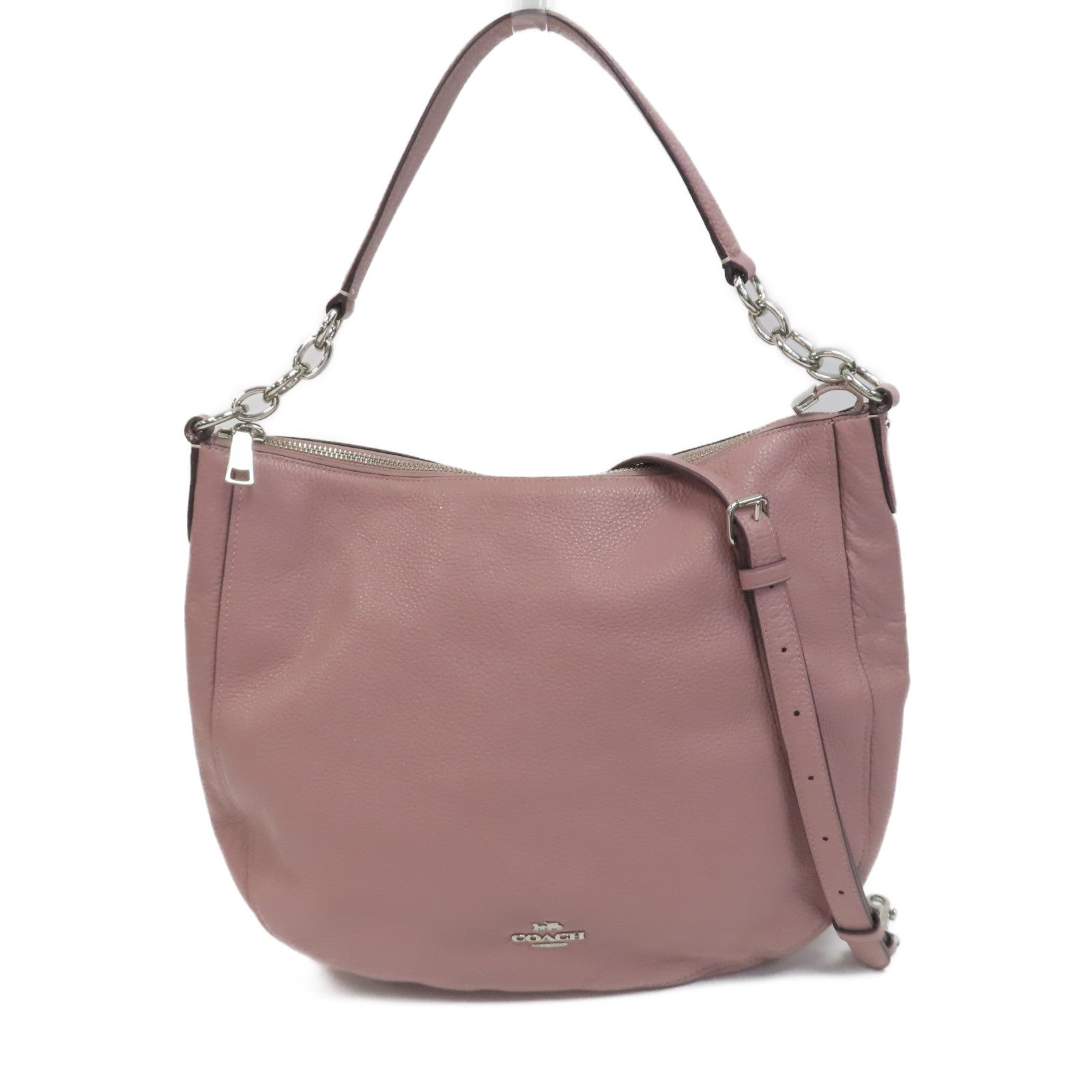 COACH 牛皮皮革Shoulder Bag銀扣手挽肩背兩用袋粉紅色
