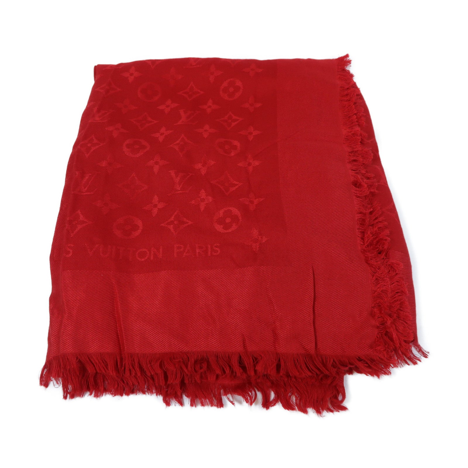 LOUIS VUITTON 絲質/羊毛Monogram Shawl Scarf 140x140圍巾紅色
