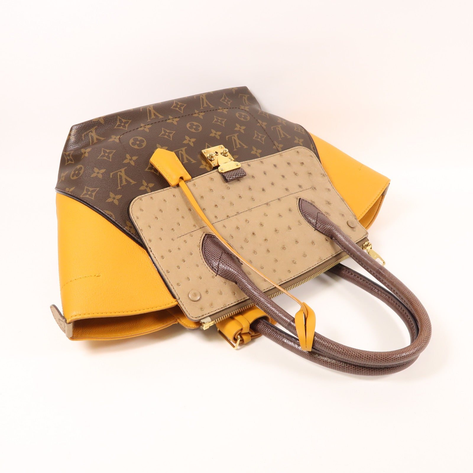 LOUIS VUITTON Monogram/鴕鳥皮革Hand Bag金扣手挽袋
