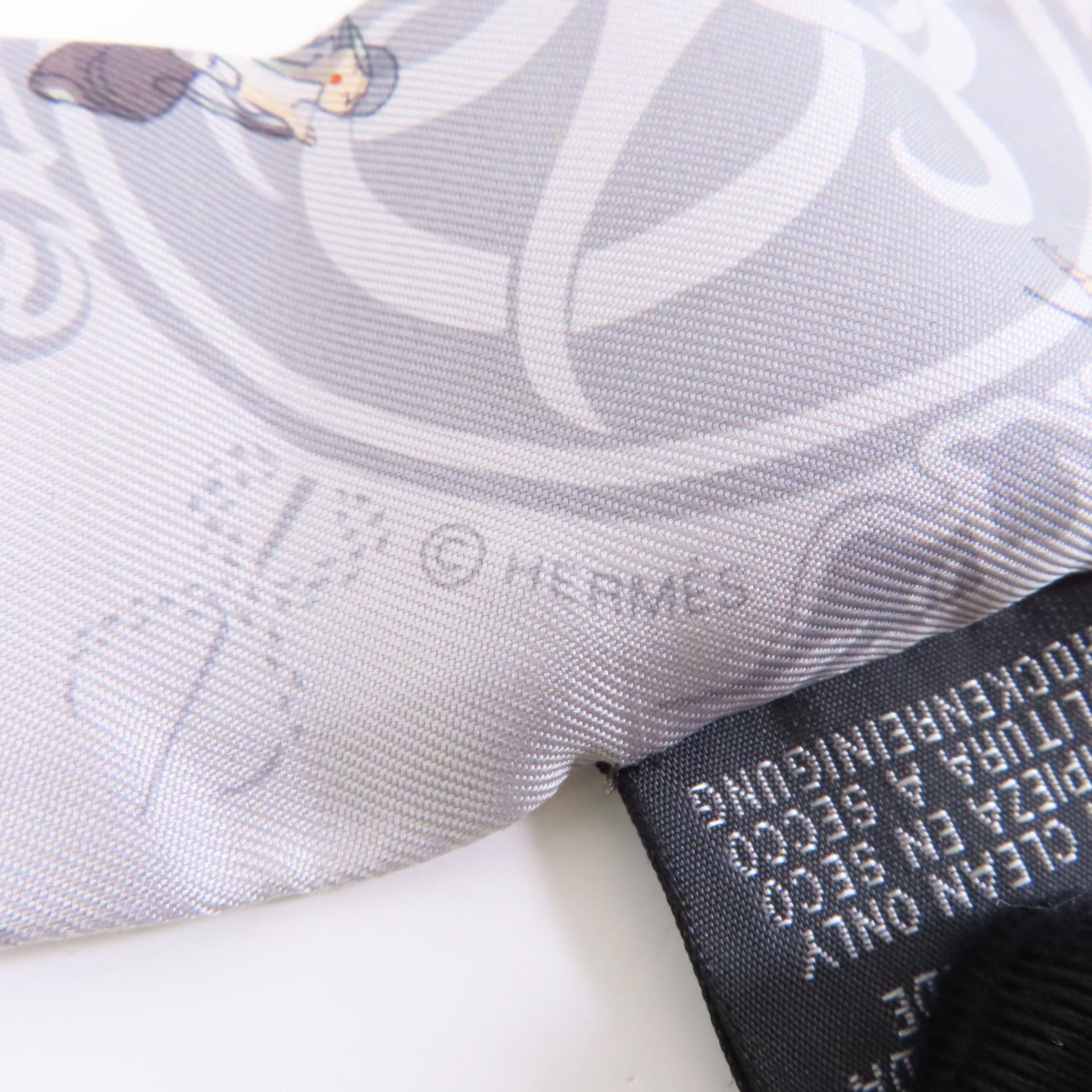 HERMES 絲質Twilly絲巾灰色/黃色