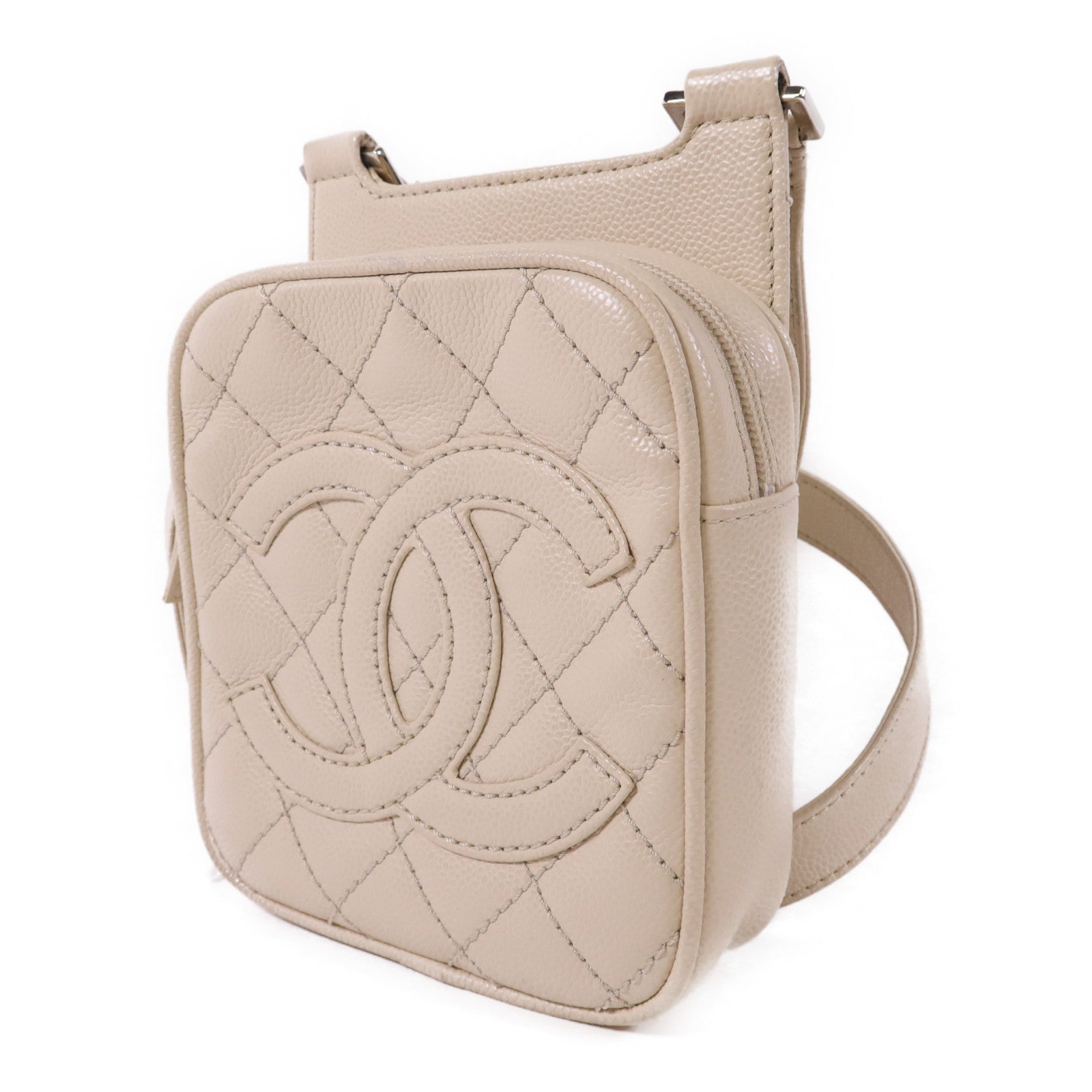 CHANEL 牛皮皮革Shoulder Bag銀扣肩背袋
