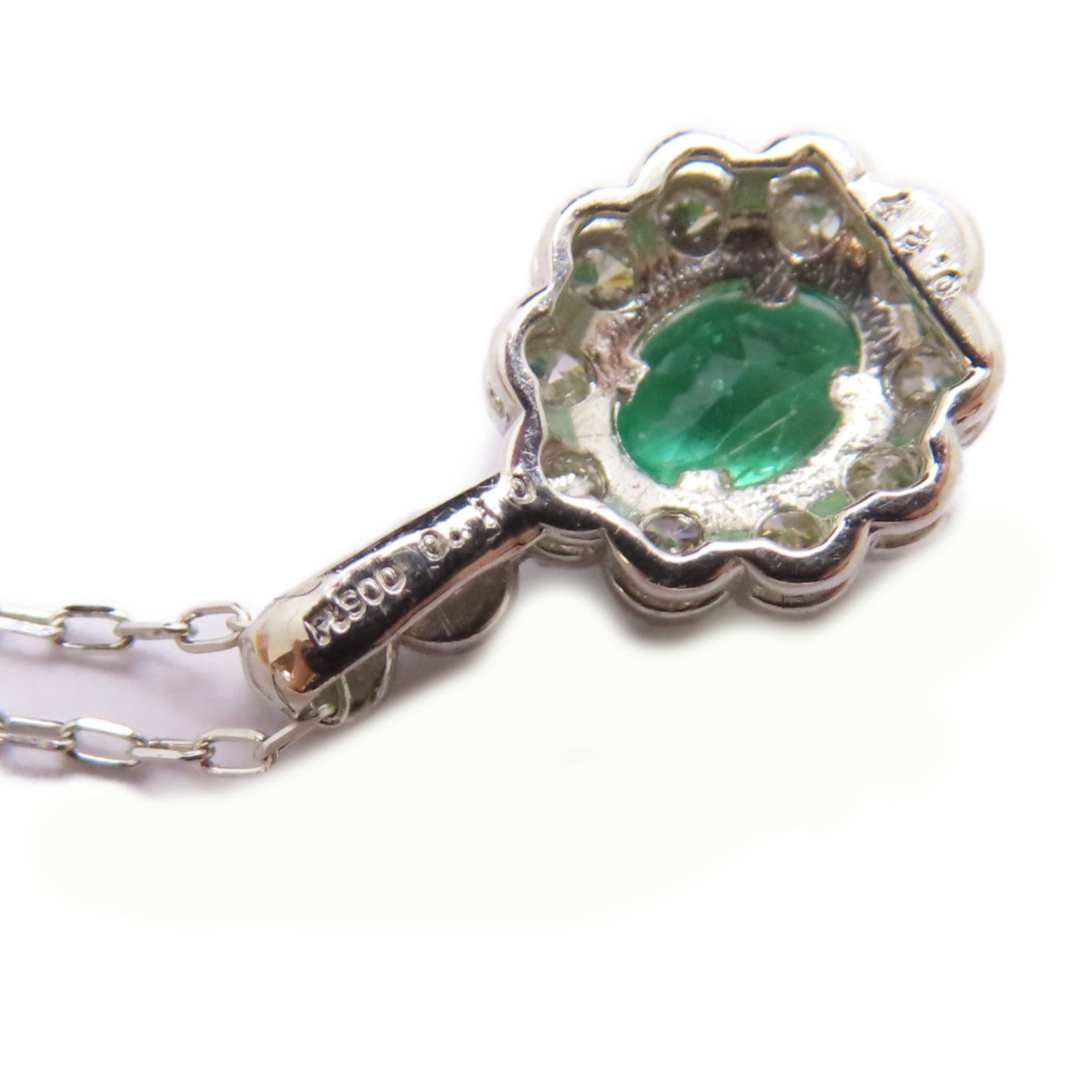 JEWELRY PT900鉑金Emerald Diamond Necklace 0.27ct綠寶石/0.10ct鑽石項鍊
