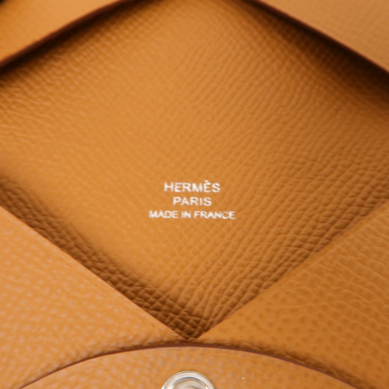 HERMES Epsom皮革Calvi銀扣卡片套Gold/棕色