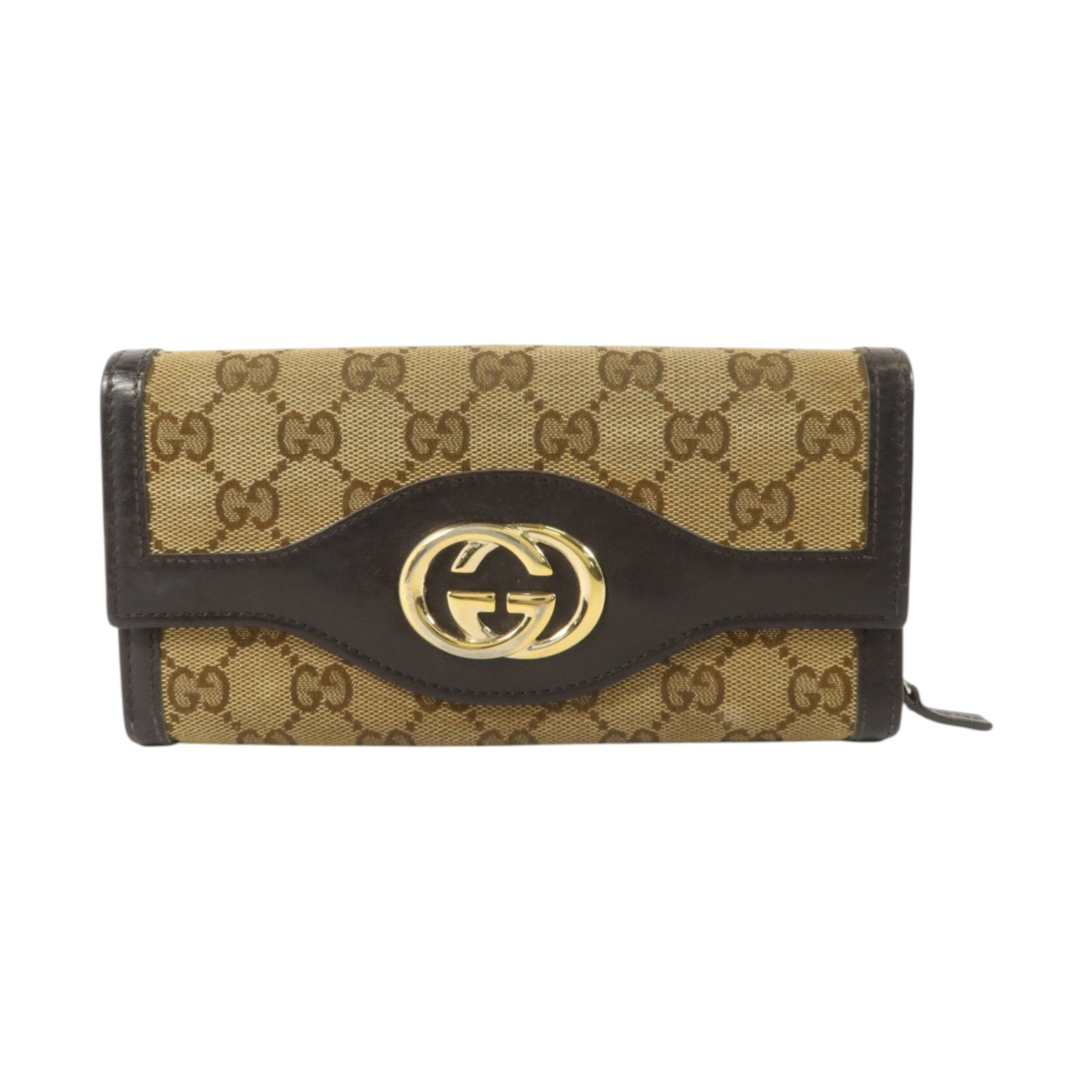 GUCCI GG帆布/牛皮皮革Long Walle金扣t長錢包