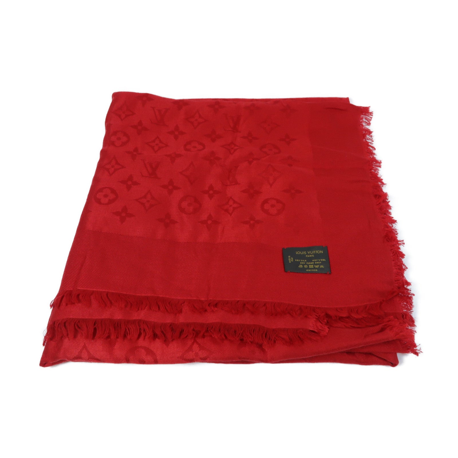 LOUIS VUITTON 絲質/羊毛Monogram Shawl Scarf 140x140圍巾紅色