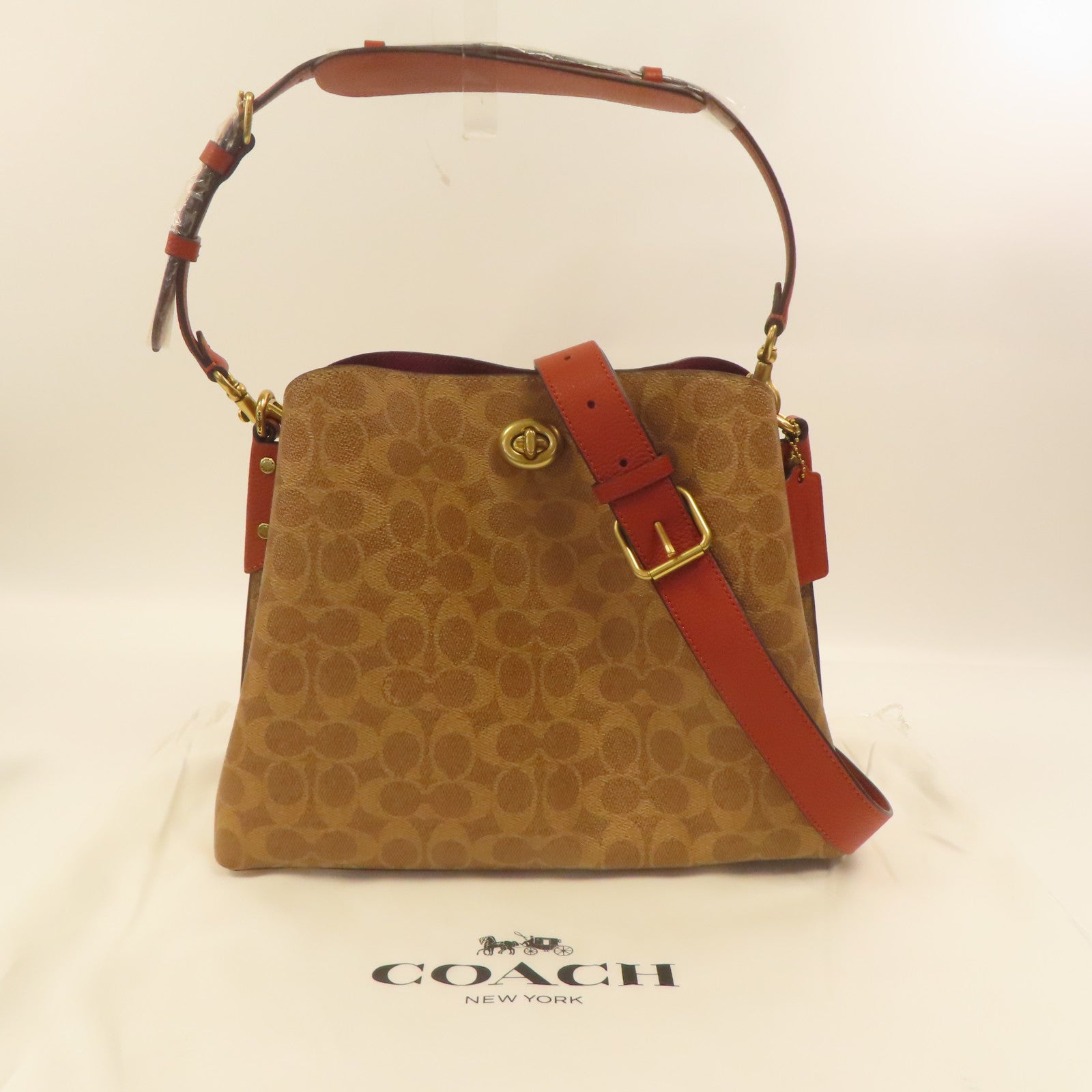 COACH 塗層帆布Shoulder Bag金扣手挽肩背兩用袋啡色