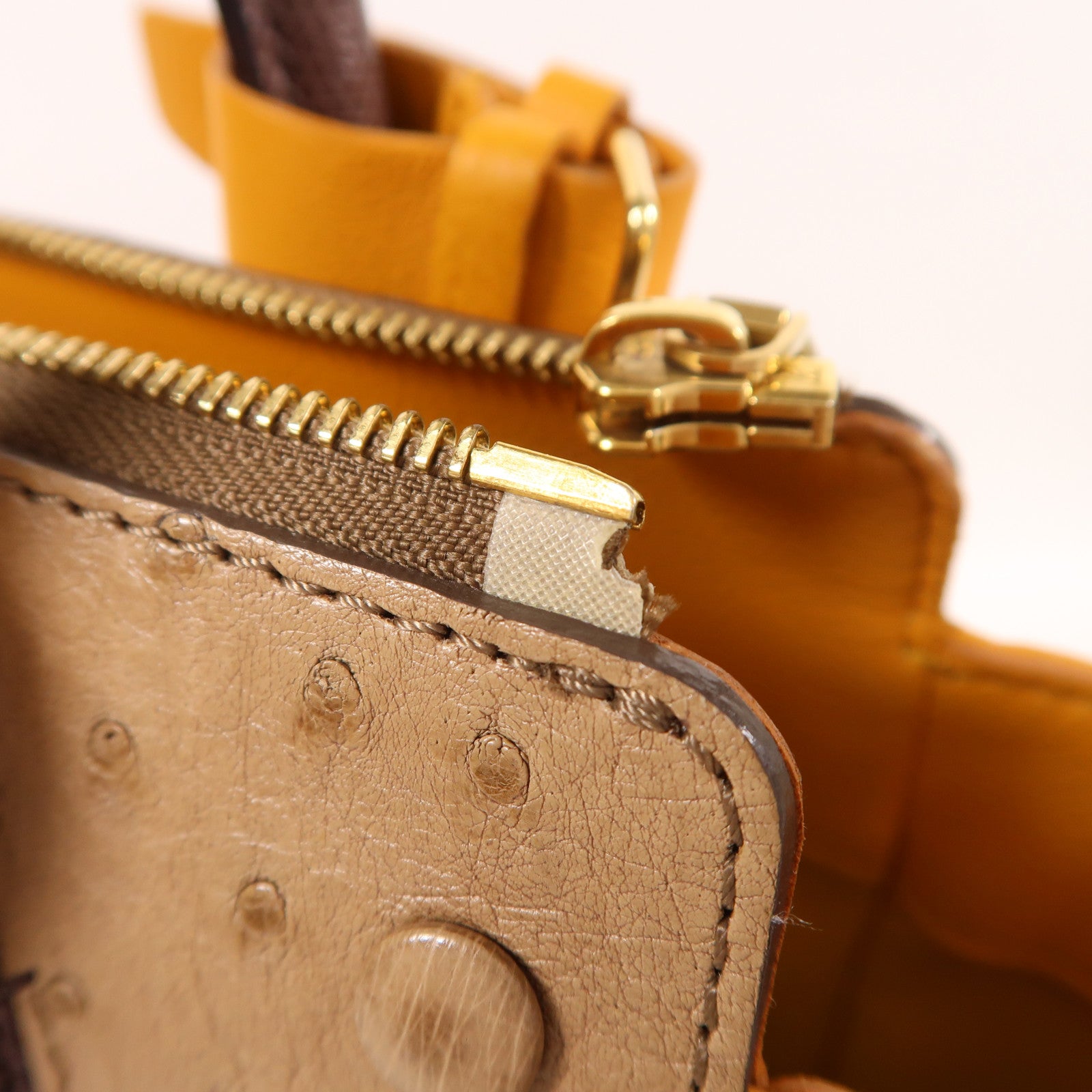 LOUIS VUITTON Monogram/鴕鳥皮革Hand Bag金扣手挽袋