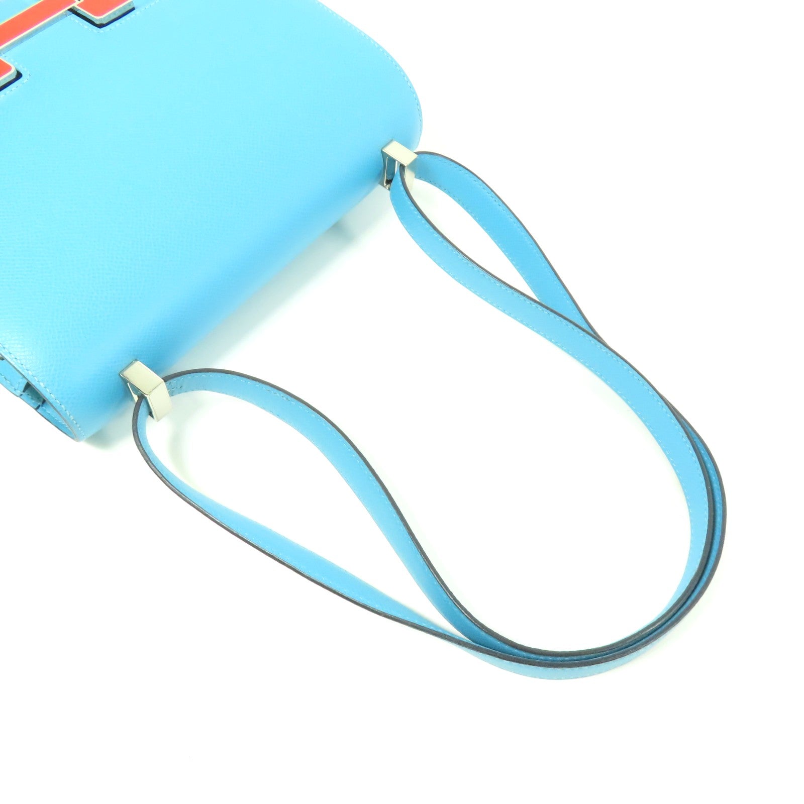 HERMES Epsom皮革Constance 24銀扣肩背袋Bleu Du Nord