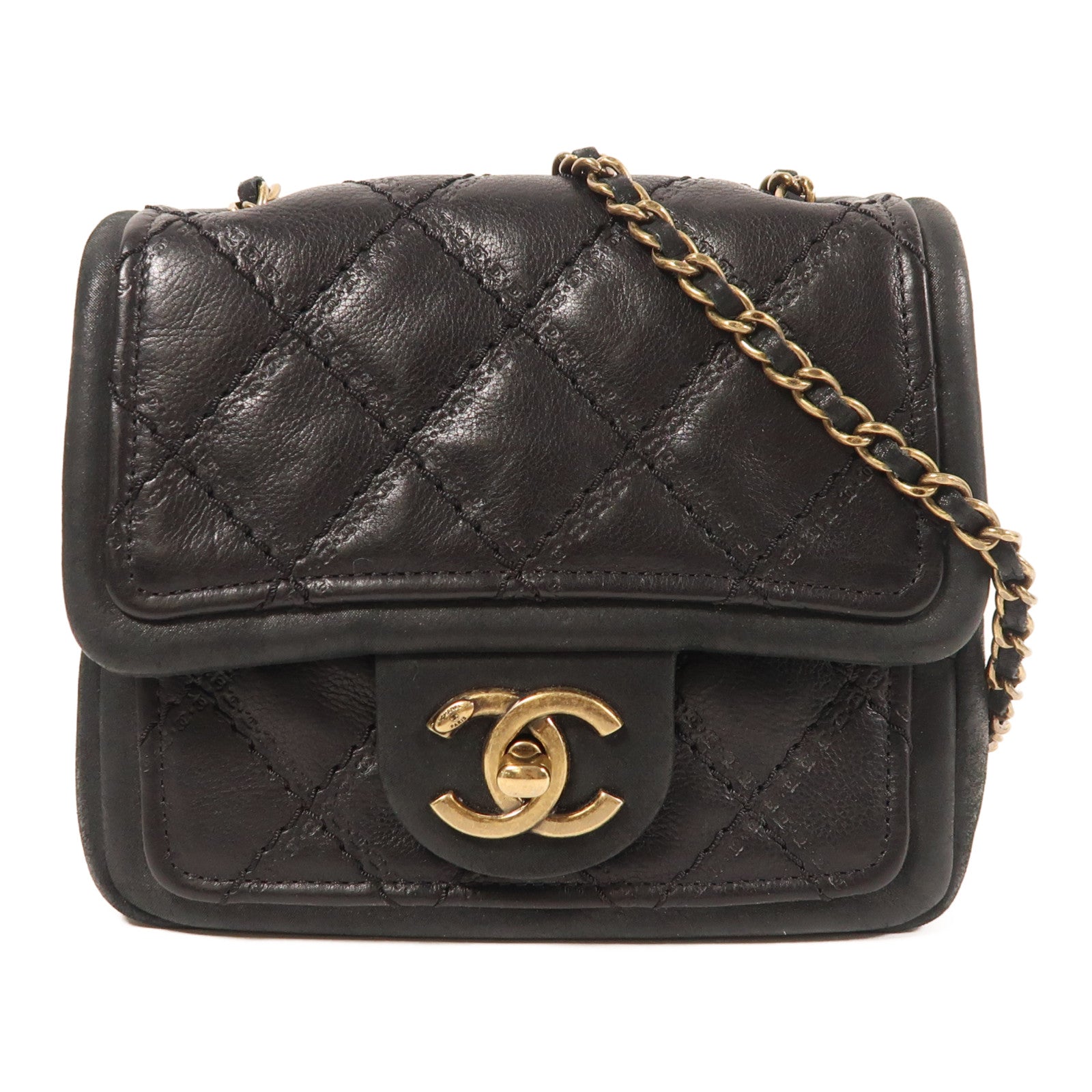 CHANEL 牛皮皮革Chain Shoulder金扣鏈帶肩背袋