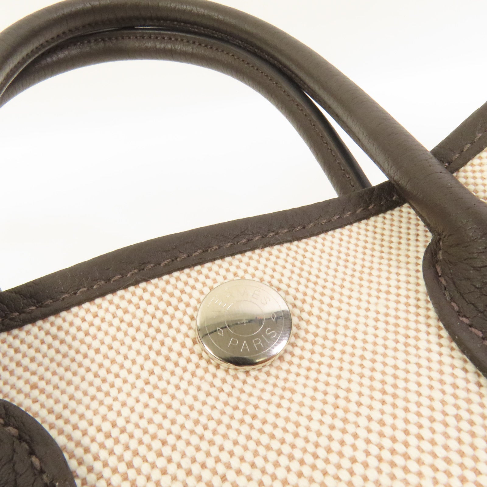 HERMES 帆布Garden Party 23銀扣手挽袋Ebene