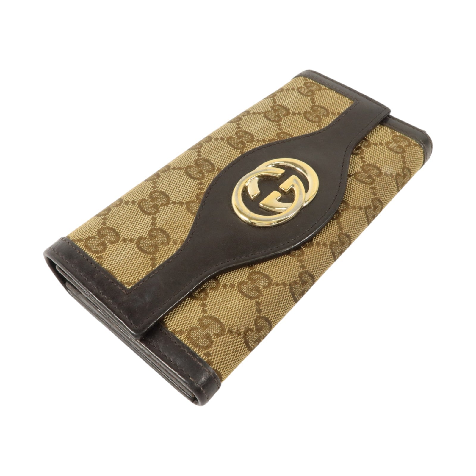 GUCCI GG帆布/牛皮皮革Long Walle金扣t長錢包
