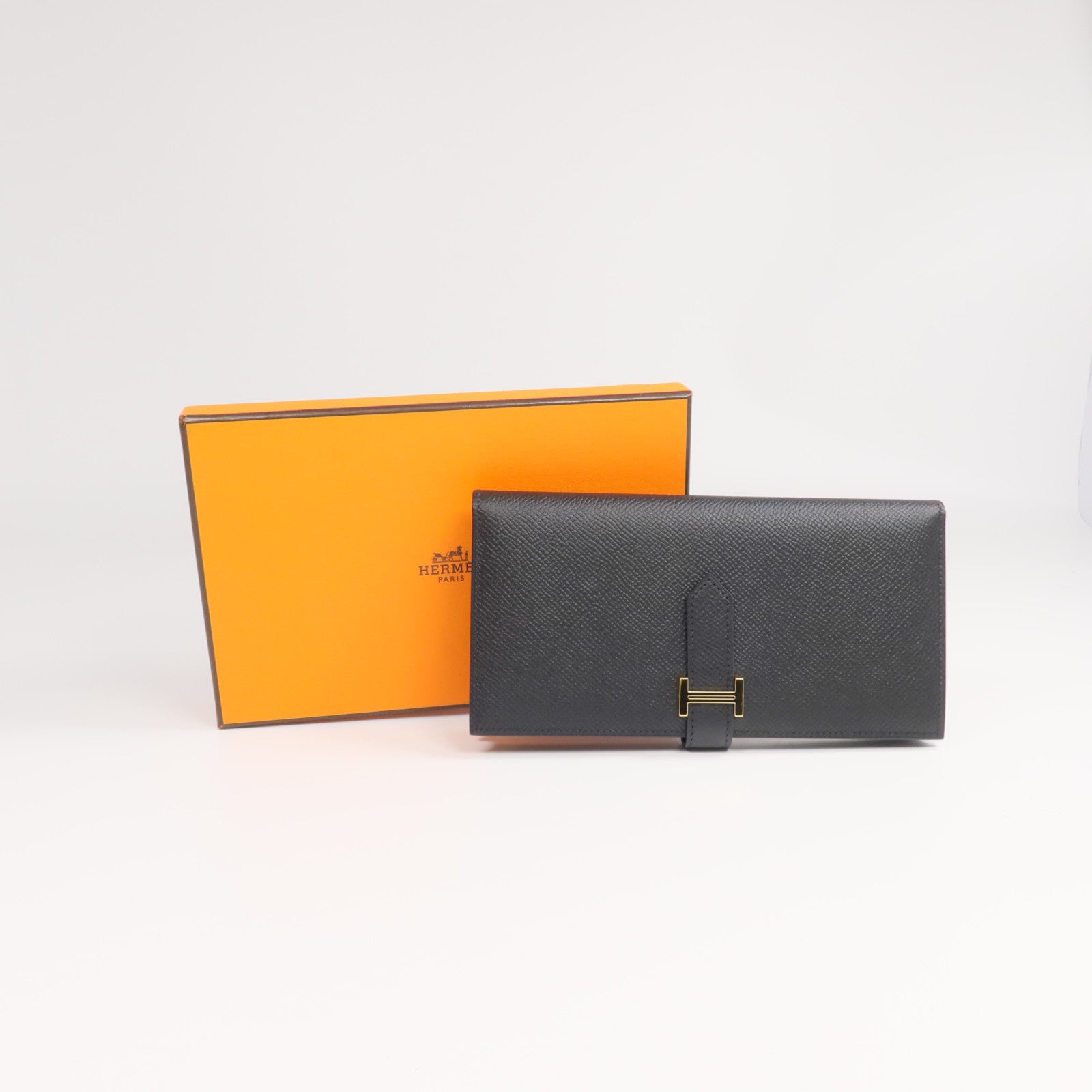 HERMES Epsom皮革Bearn Wallet金扣長錢包Noir