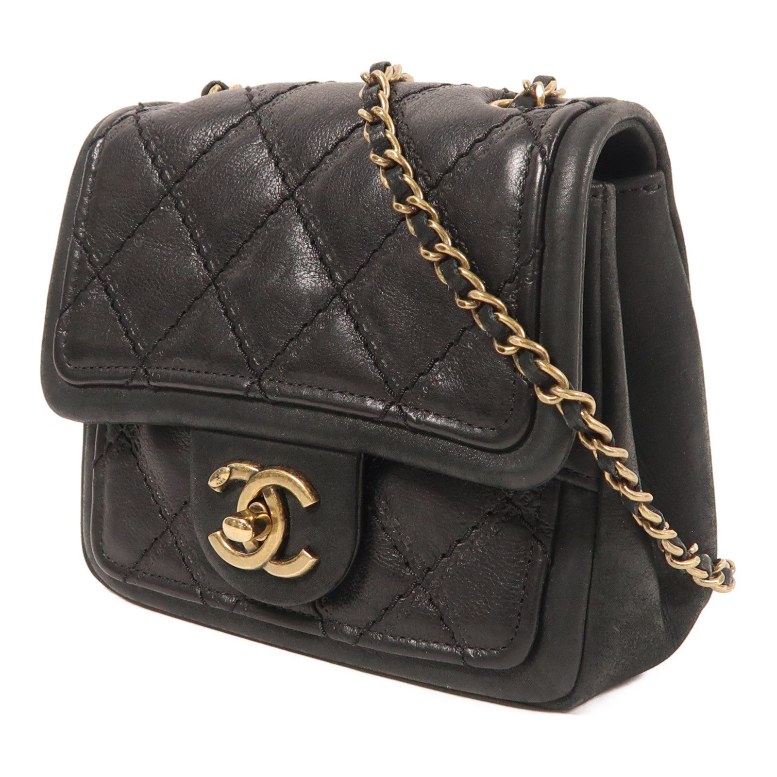 CHANEL 牛皮皮革Chain Shoulder金扣鏈帶肩背袋