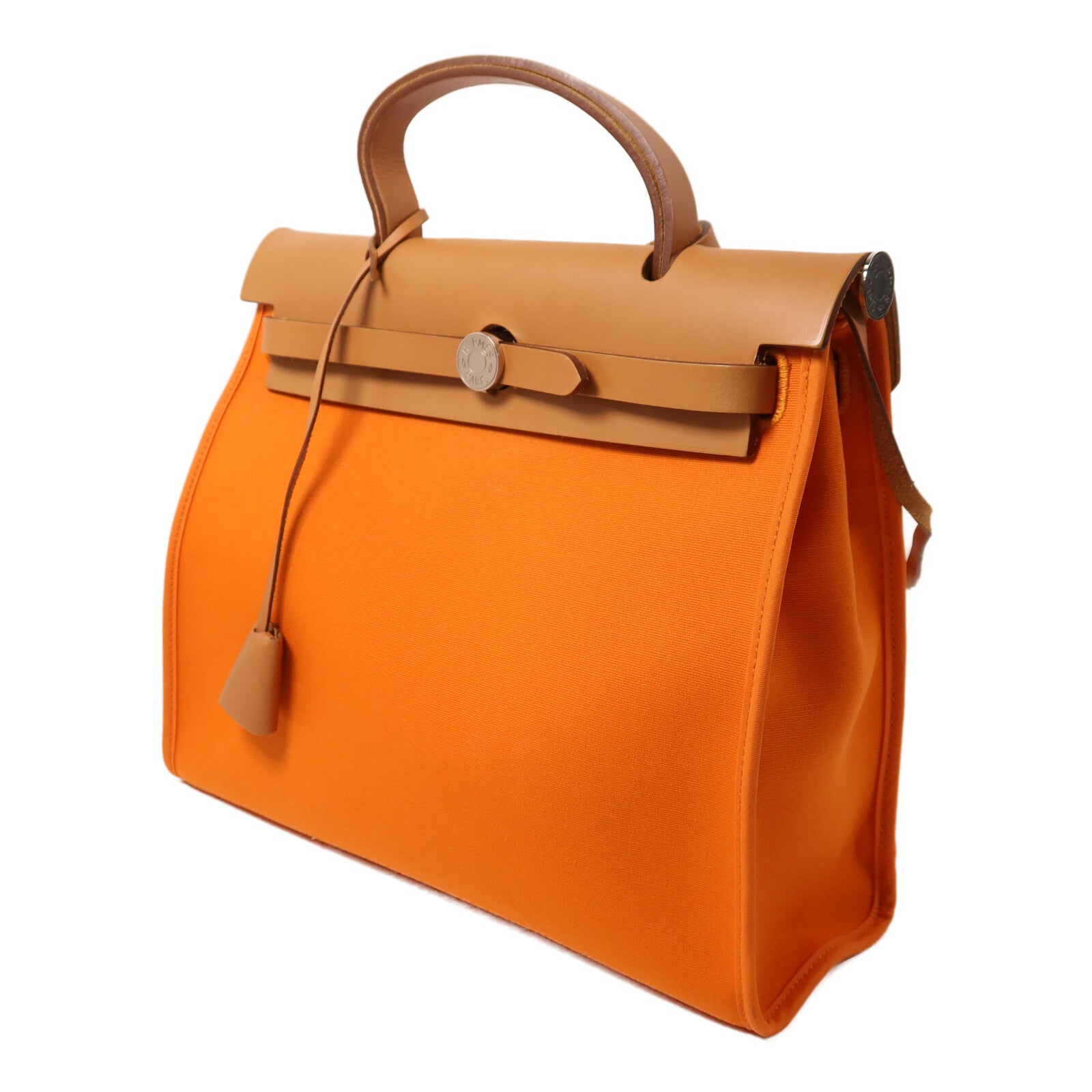 HERMES 帆布Herbag PM銀扣手挽肩背兩用袋Orange