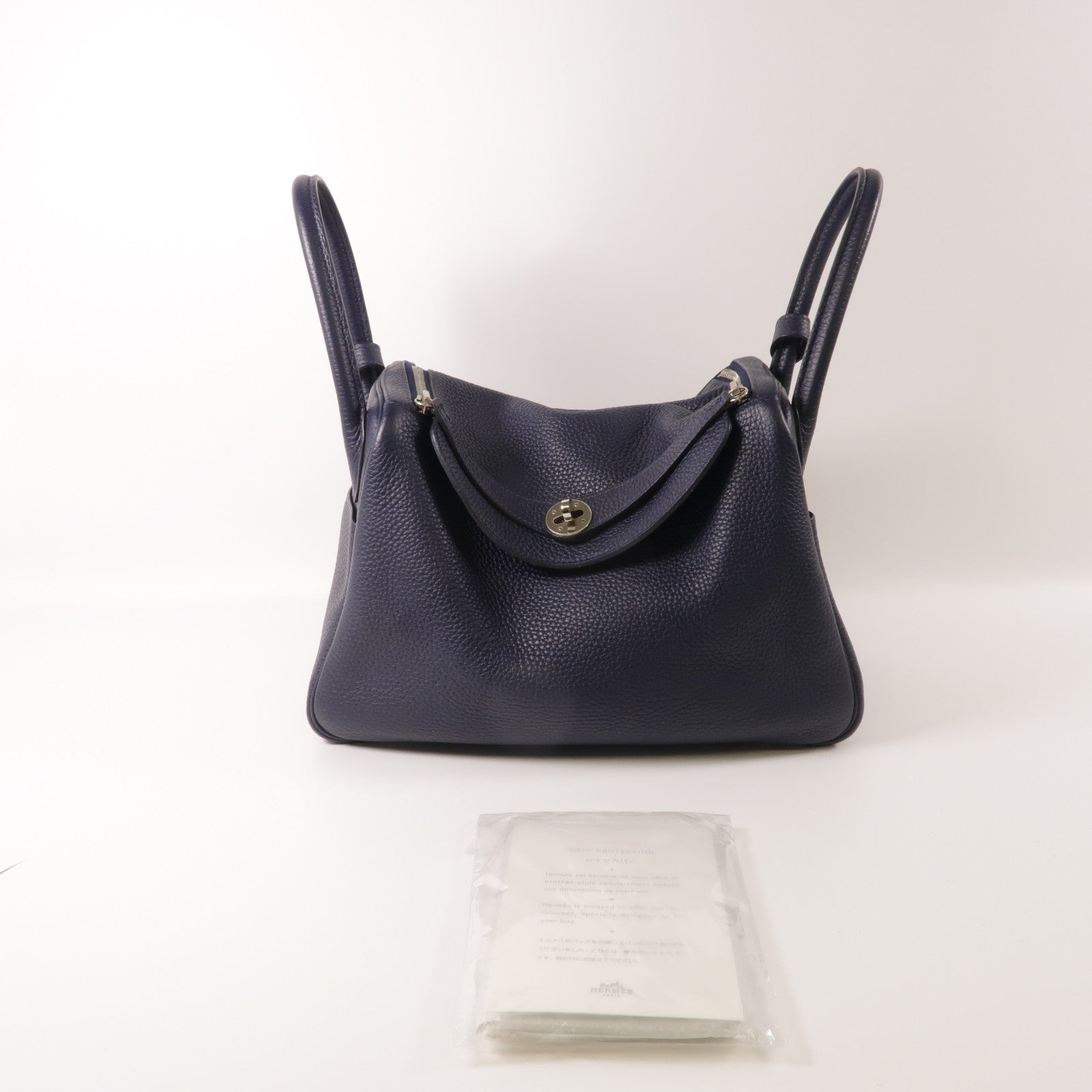 HERMES Clemence皮革銀扣Lindy 30肩背袋Bleu Nuit